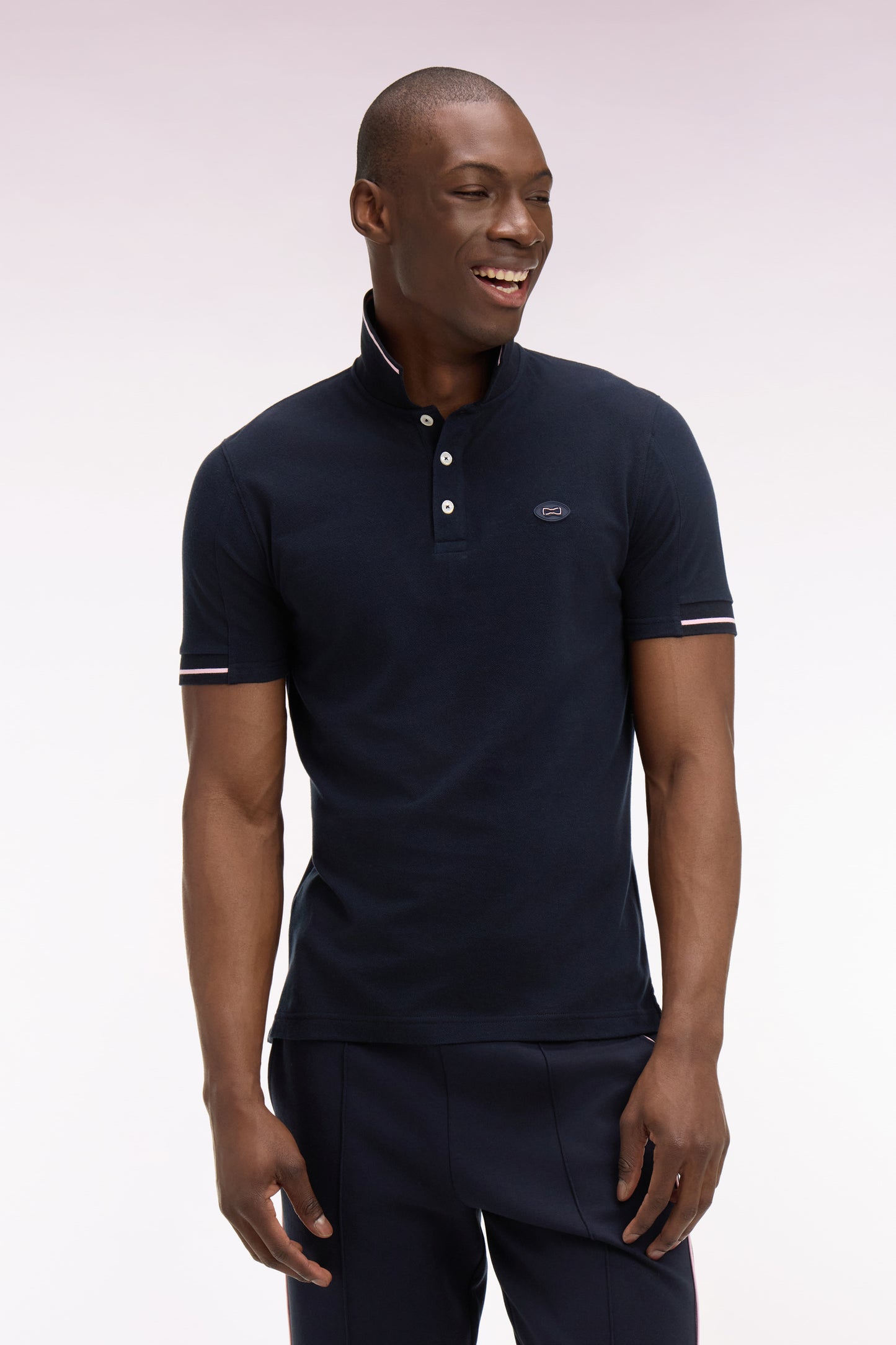 Short-sleeved polo shirt in navy cotton pique