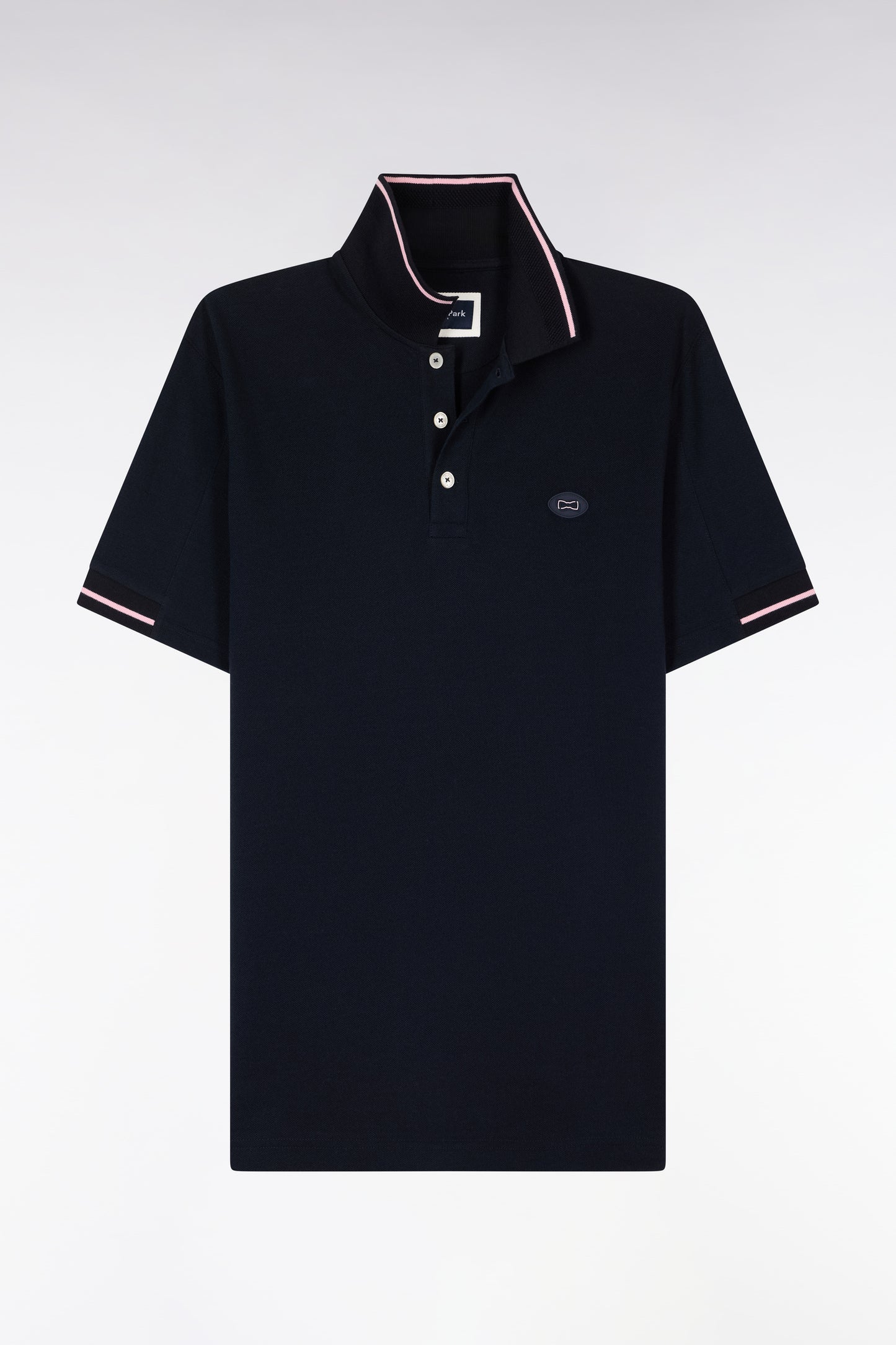 Short-sleeved polo shirt in navy cotton pique