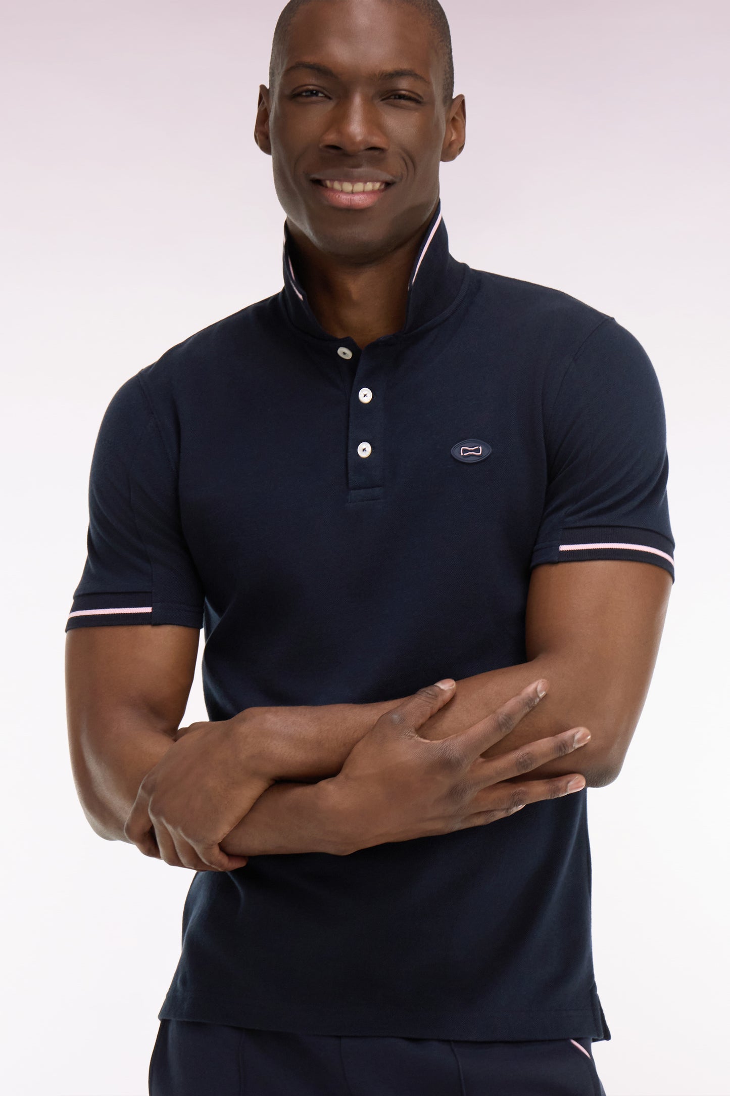 Short-sleeved polo shirt in navy cotton pique