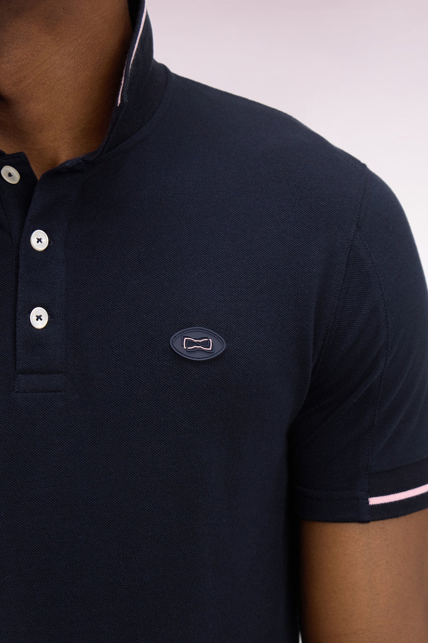 Short-sleeved polo shirt in navy cotton pique