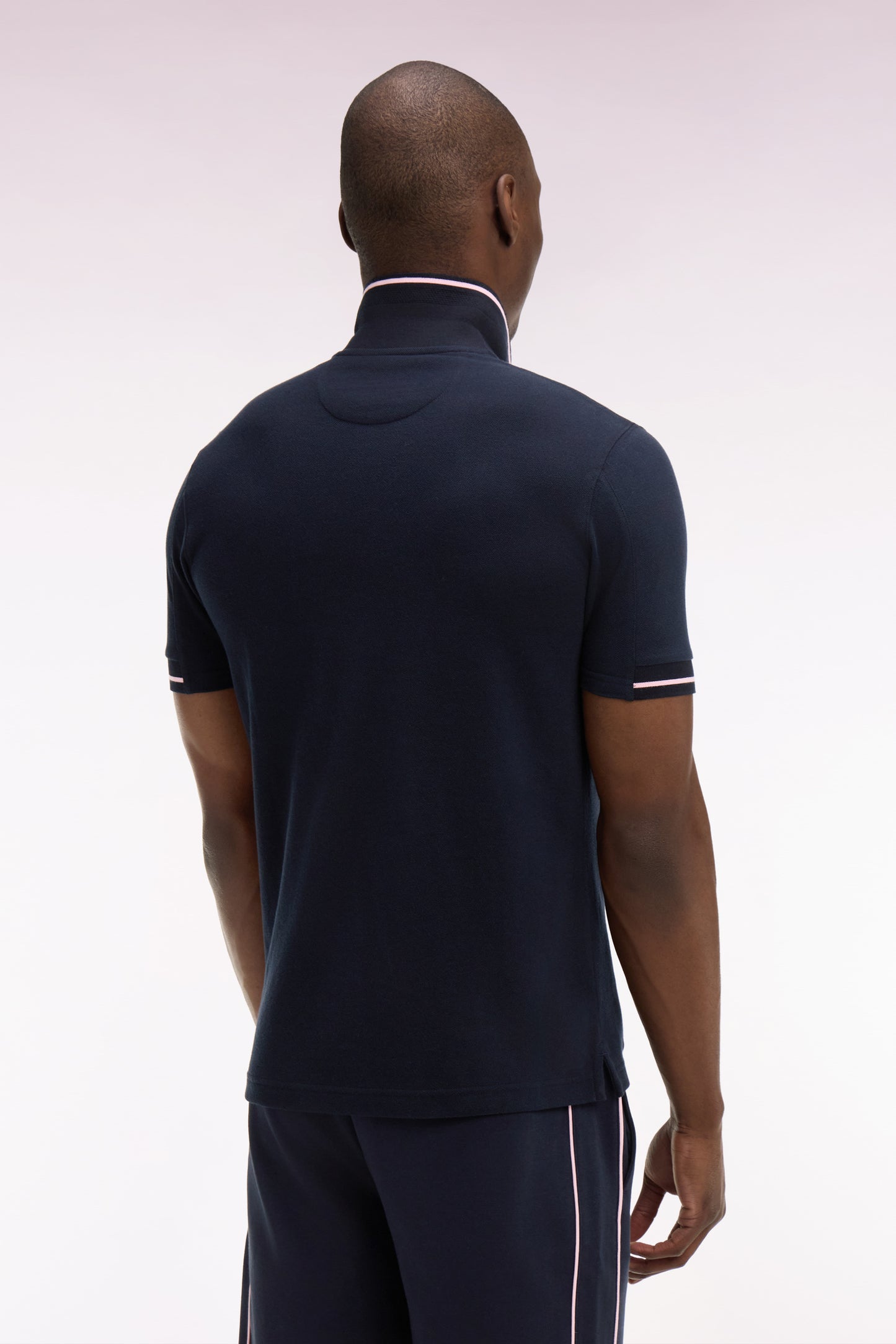 Short-sleeved polo shirt in navy cotton pique