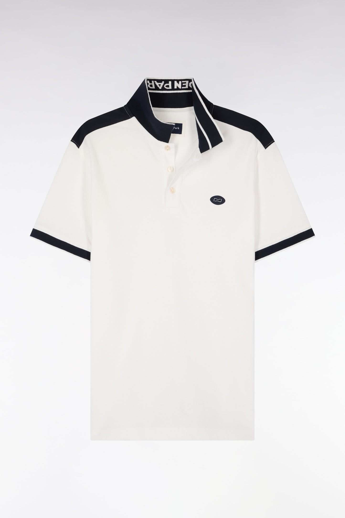 Polo à manches courtes en piqué coton blanc à découpes marine