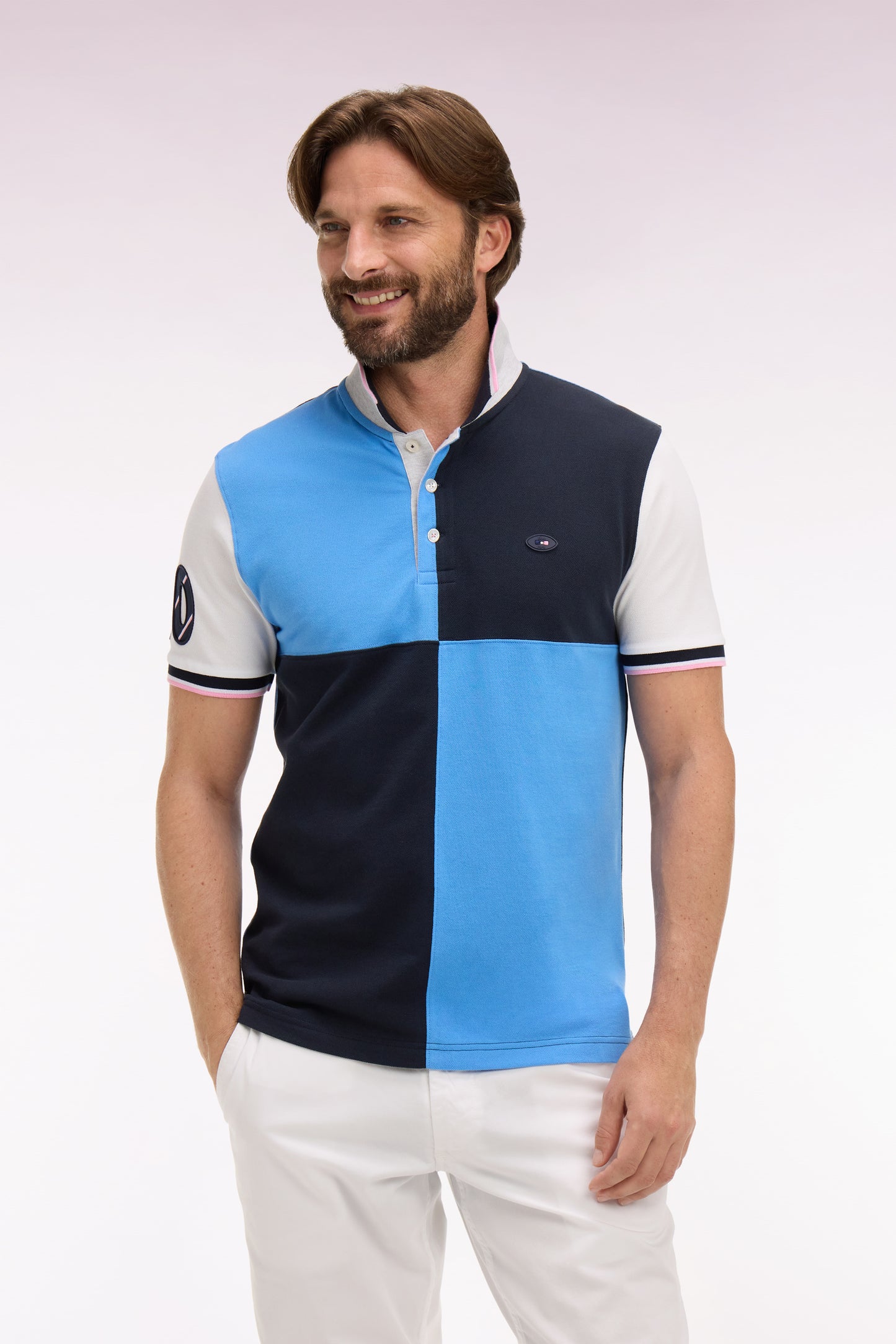XV de France short-sleeved polo shirt in blue cotton with dial cutouts