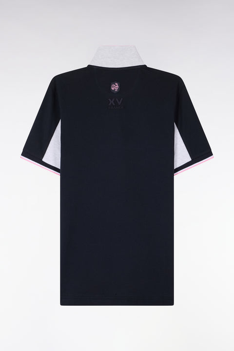 Polo à manches courtes XV de France en piqué coton marine découpes blanches - Image 2