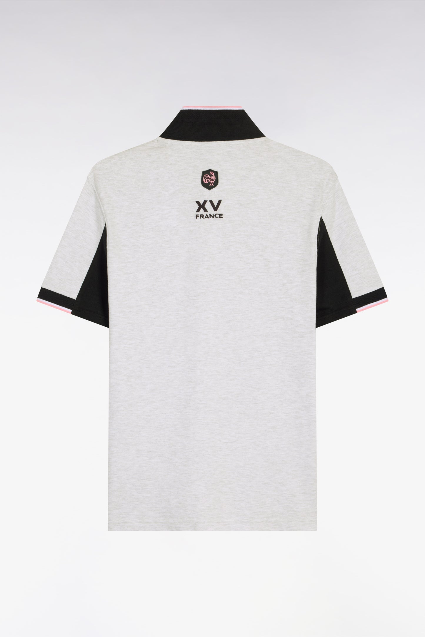 XV de France short-sleeved polo shirt in light gray cotton pique with cut-out sleeves