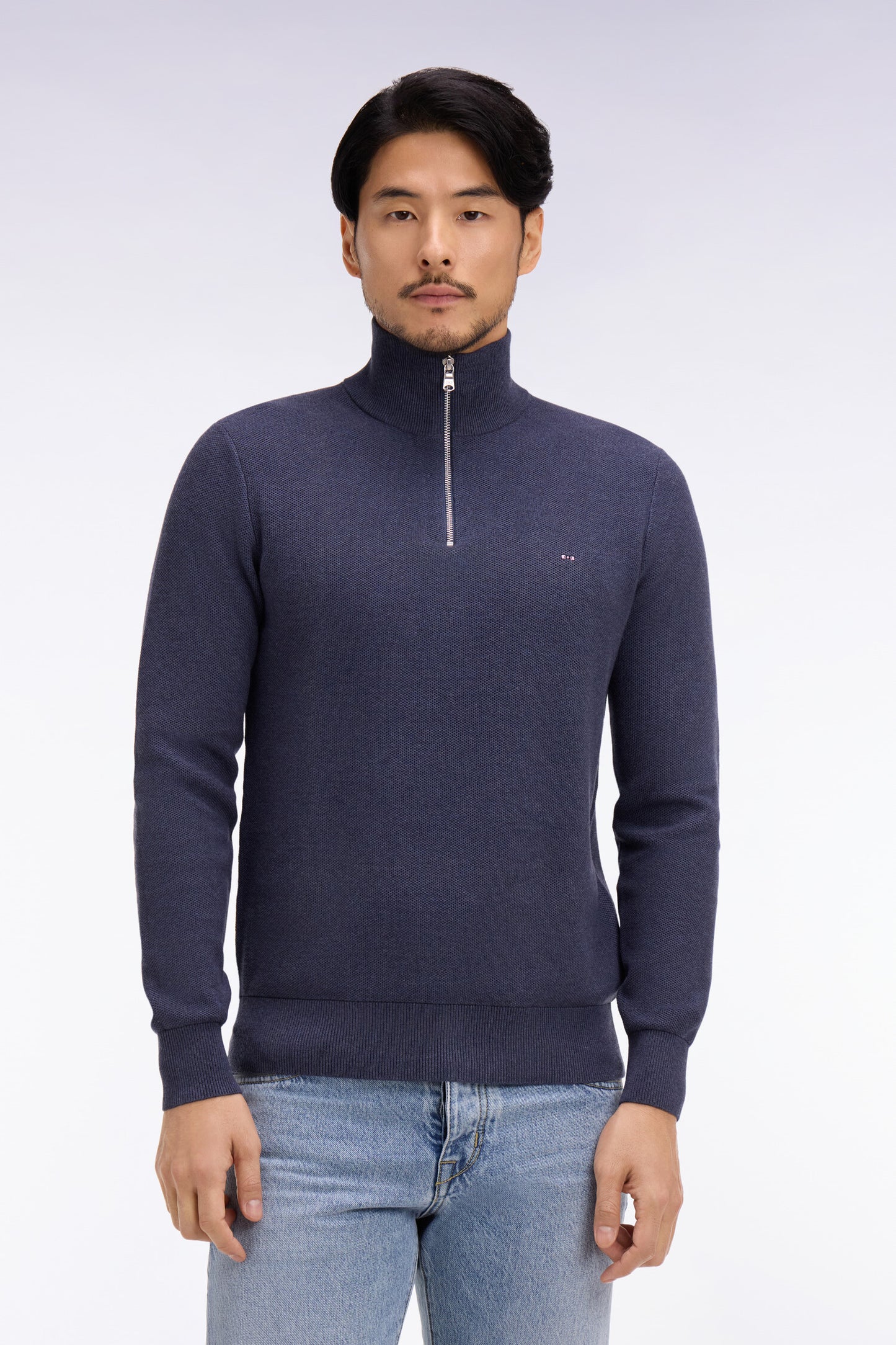 Pull col camionneur en coton bleu foncé