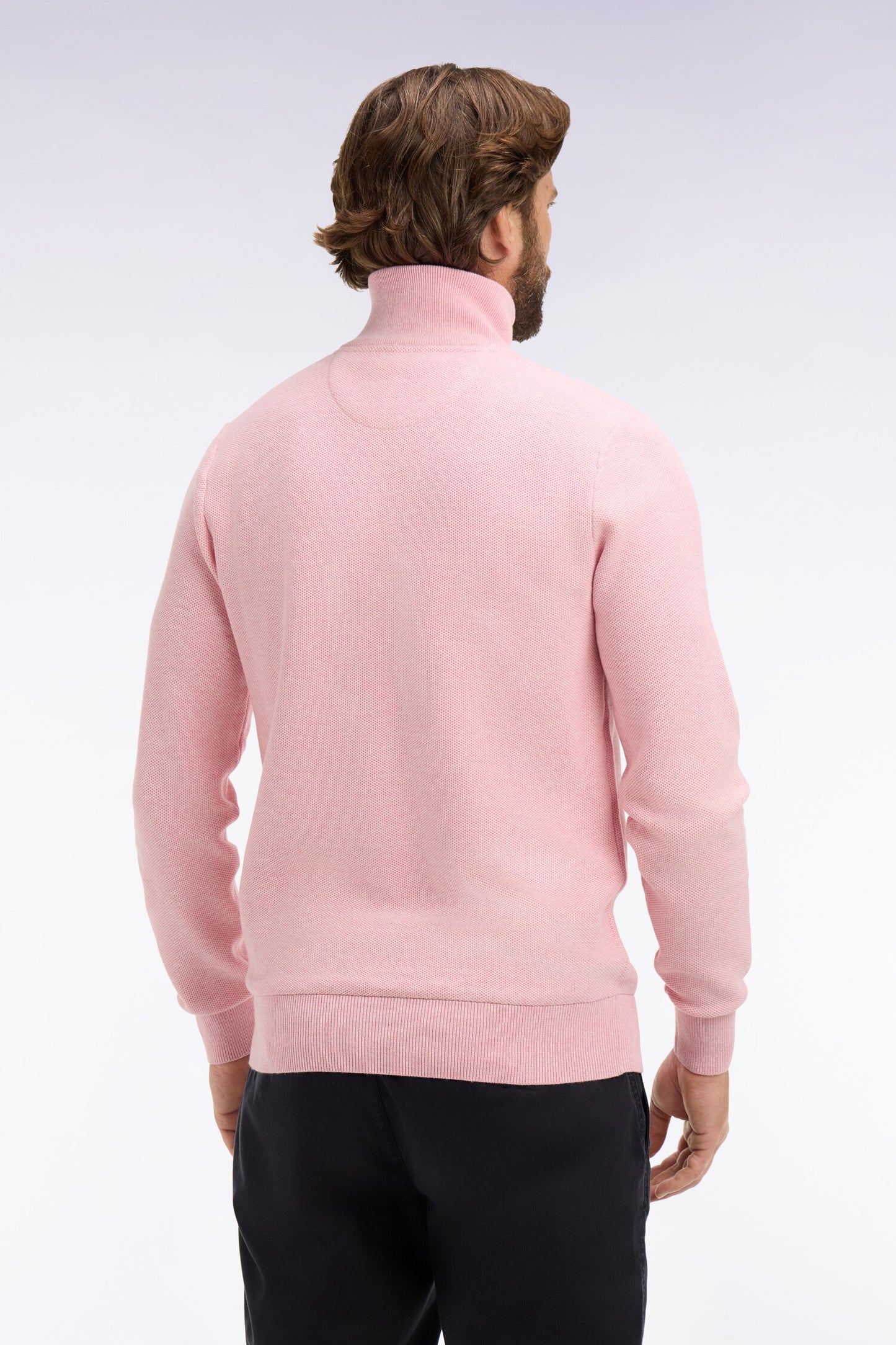 Pull col camionneur en coton rose