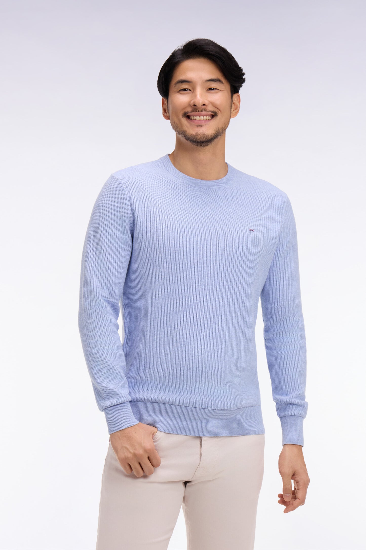 Pull col rond en coton ciel