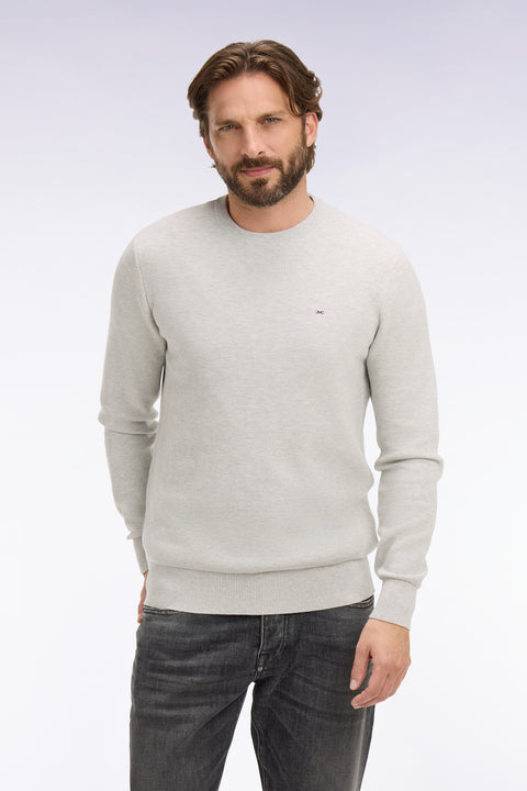 Pull col rond en coton gris clair - Image 3