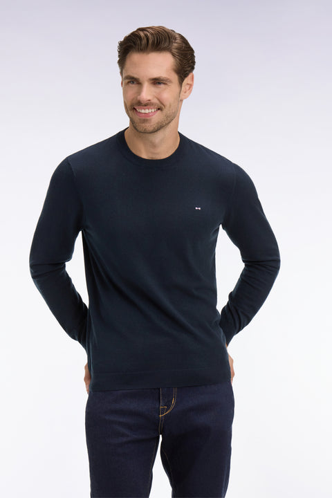 Pull col rond en coton et soie mélangés marine - Image 3