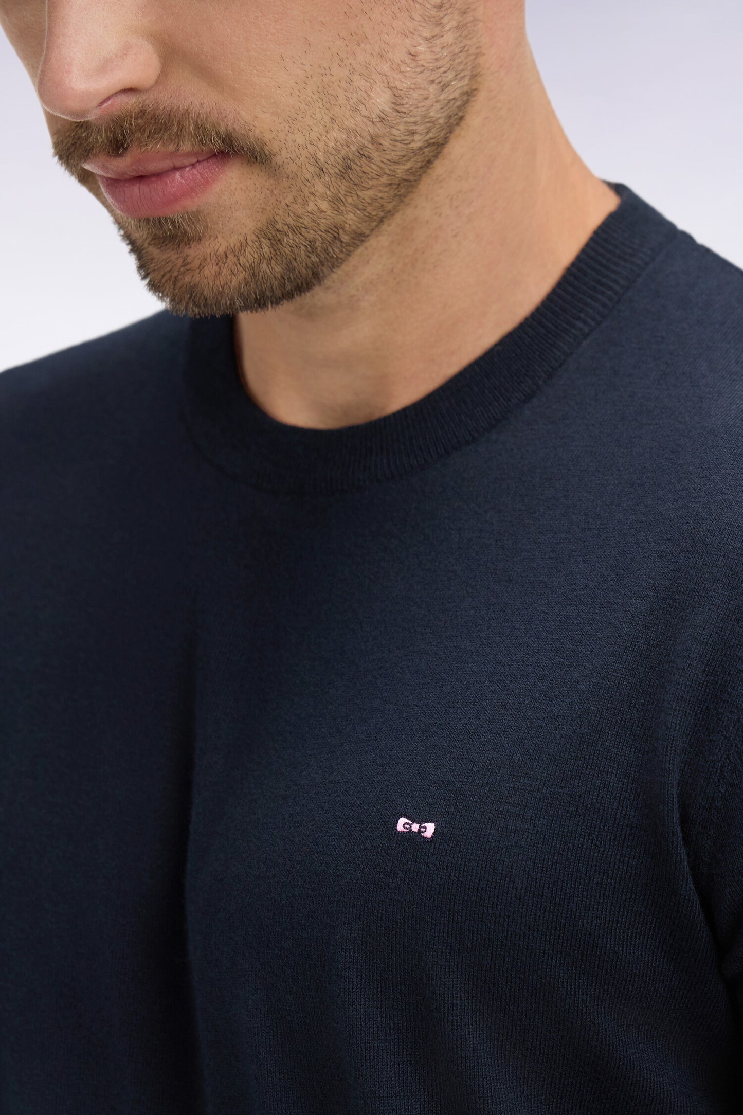 Pull col rond en coton et soie mélangés marine