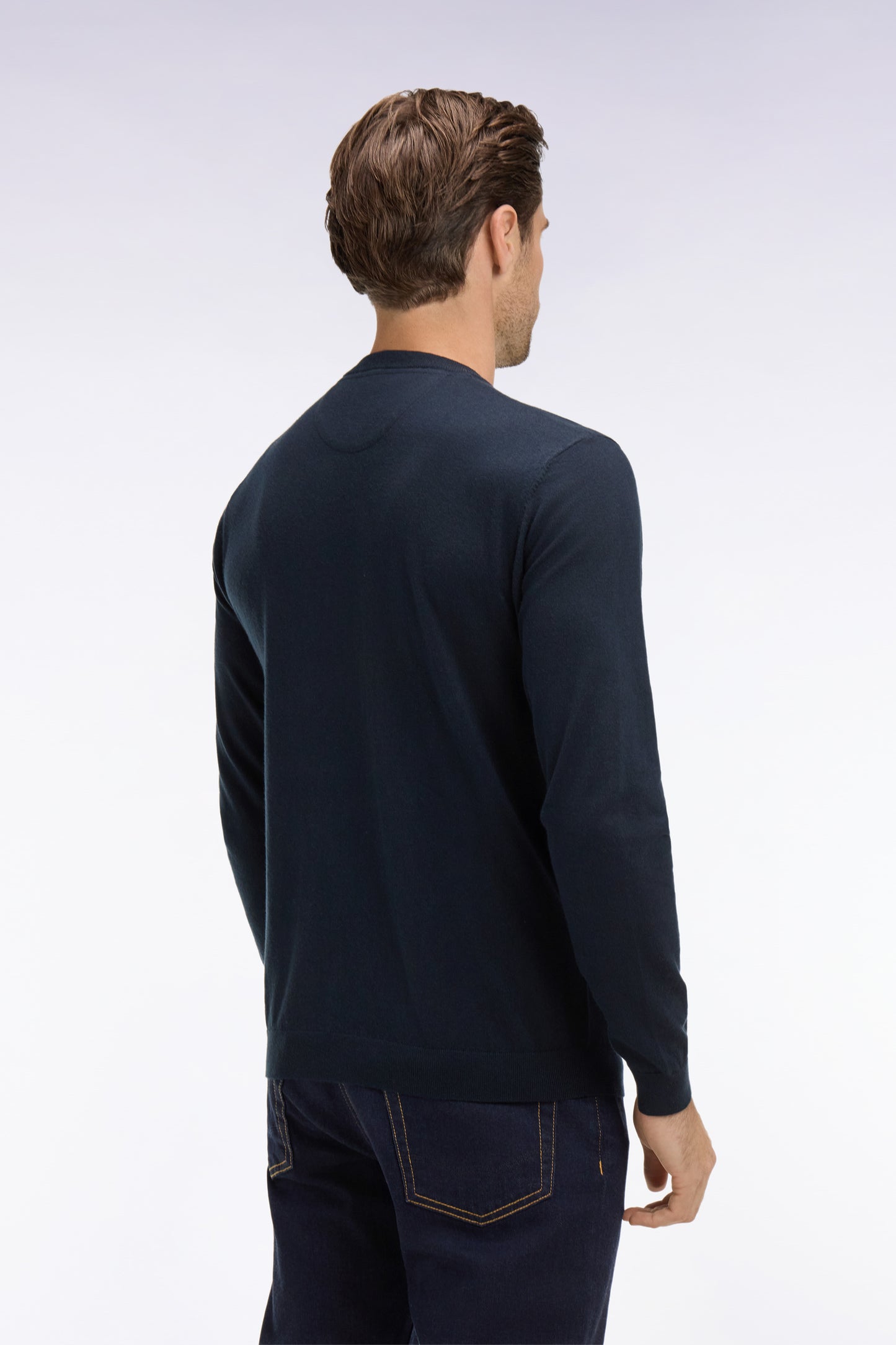 Pull col rond en coton et soie mélangés marine