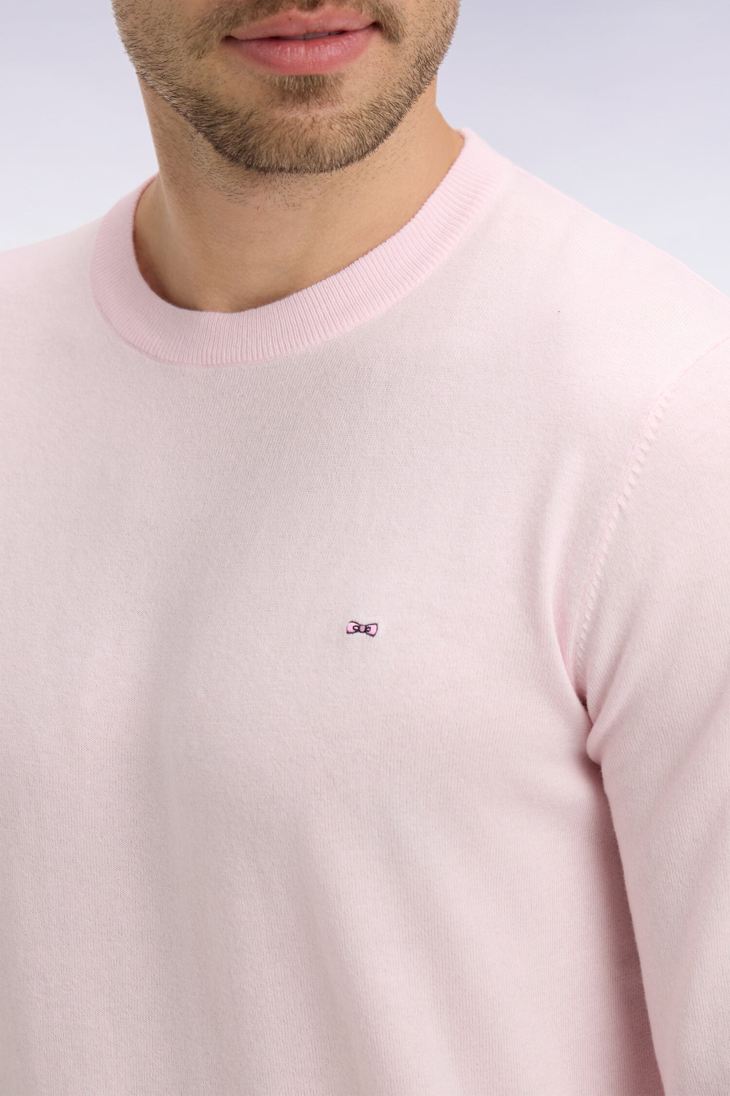 Pull col rond en coton et soie mélangés rose