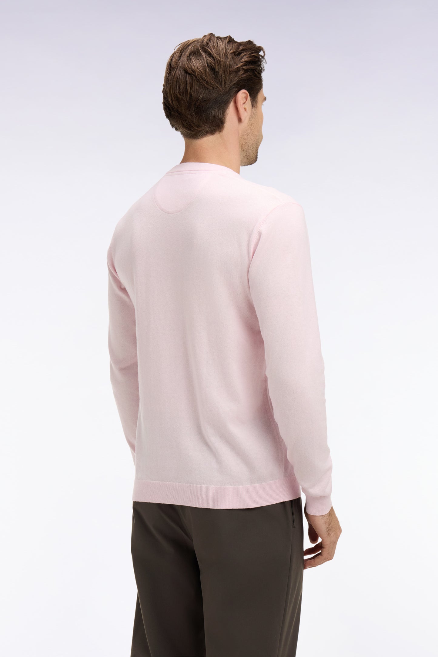 Pull col rond en coton et soie mélangés rose