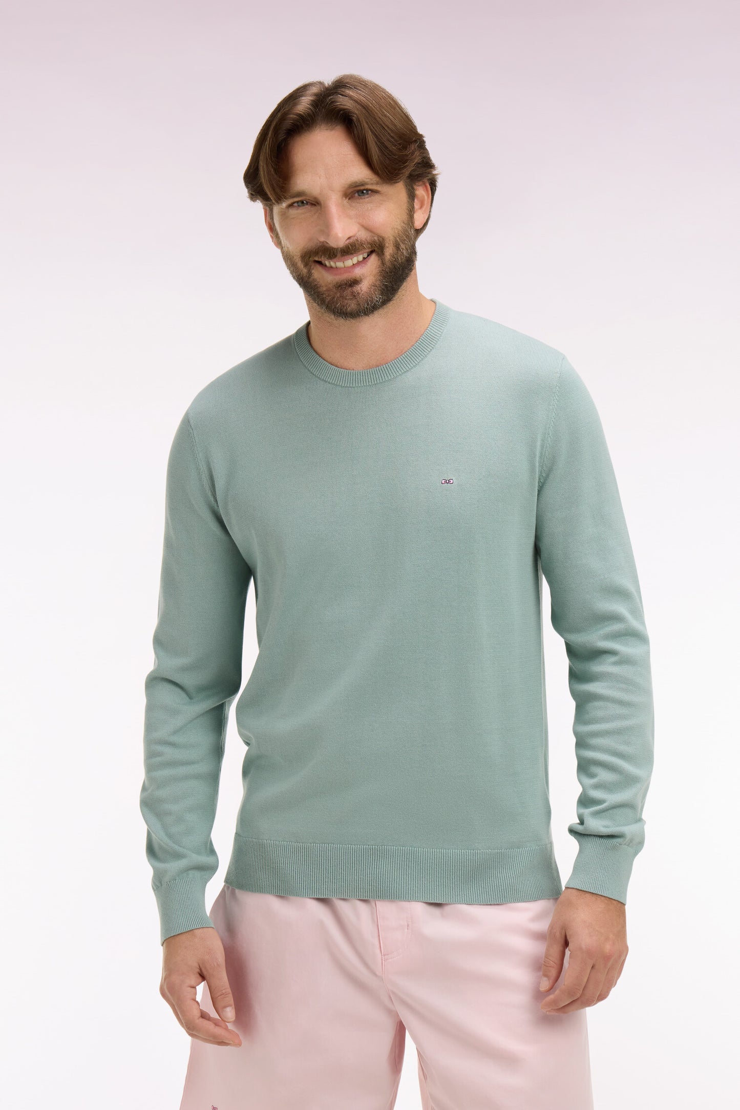 Pull col rond en coton vert d'eau