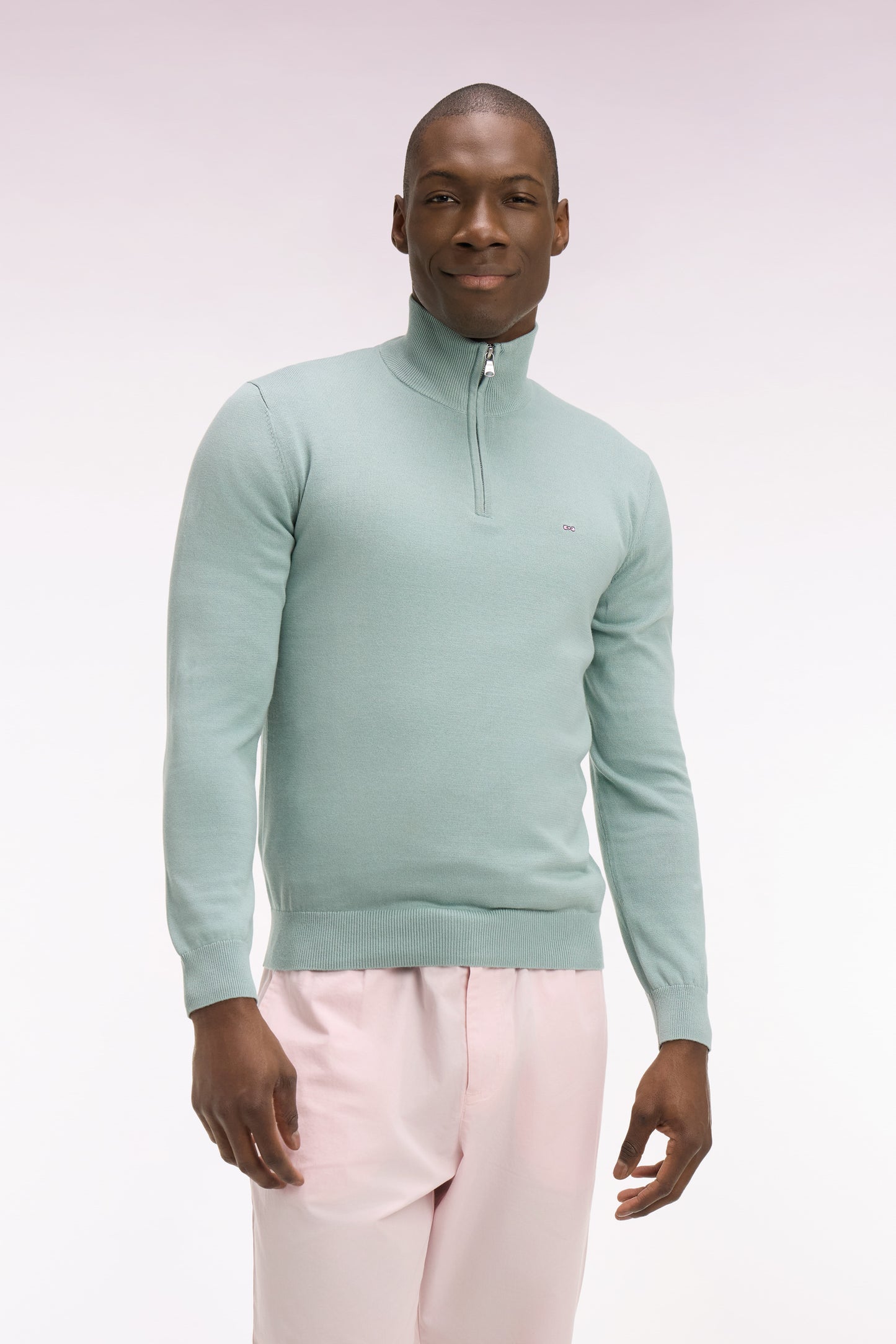 Pull col camionneur en coton vert d'eau