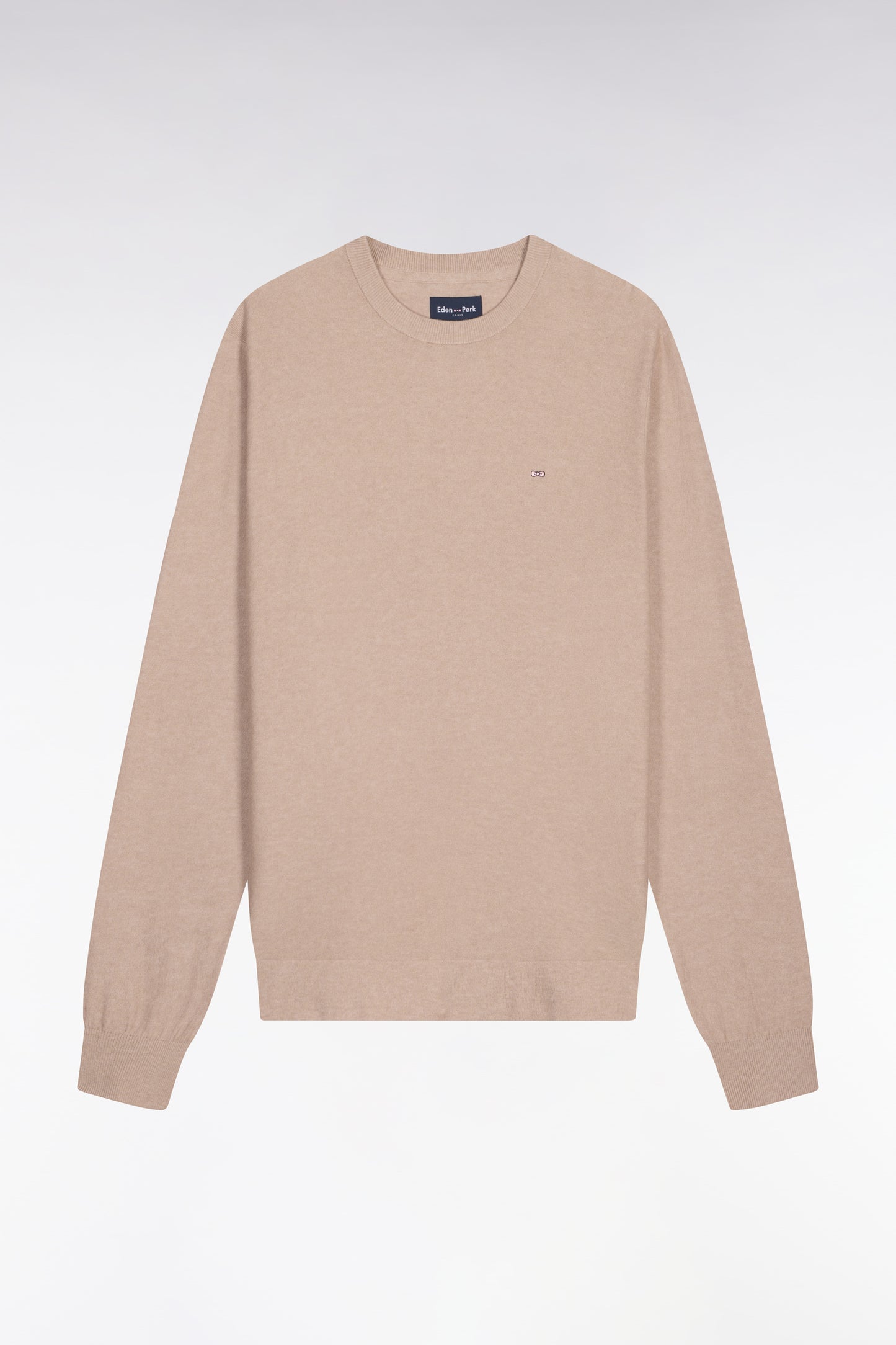 Pull col rond en coton et lyocell mélangés beige