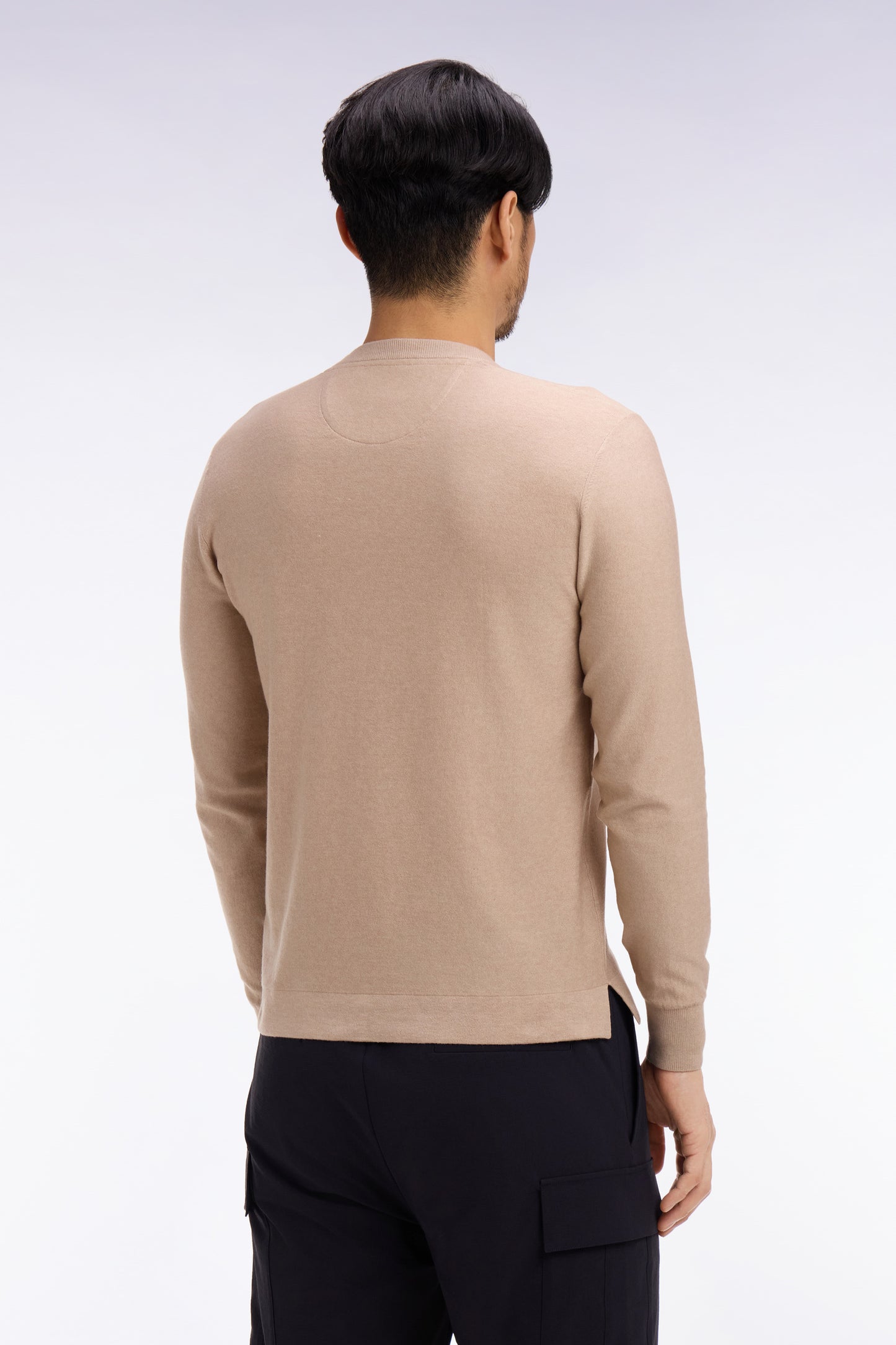 Pull col rond en coton et lyocell mélangés beige