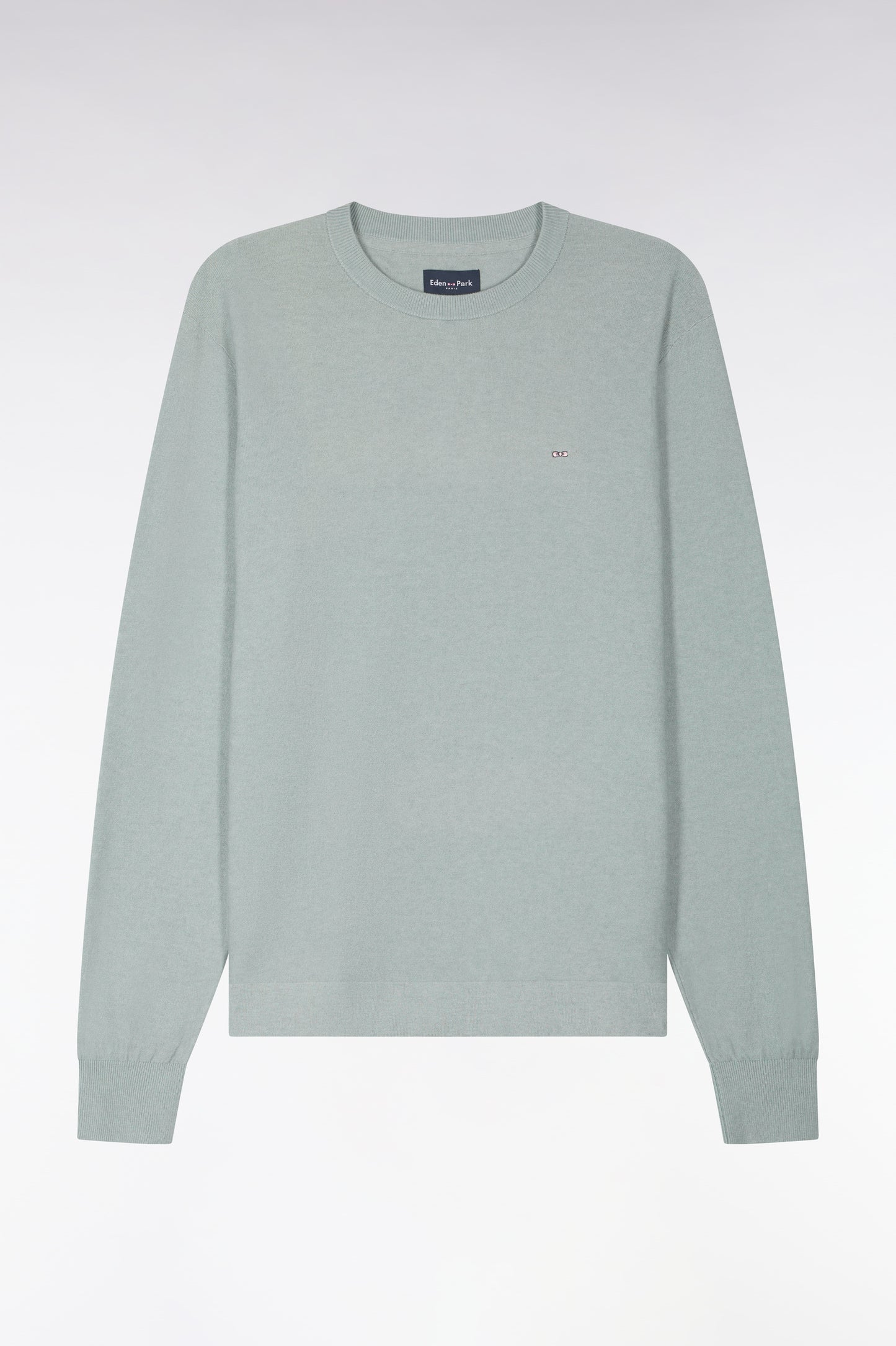 Round-neck sweater in sea green cotton and lyocell blend