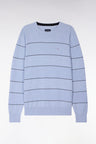 Pull col rond en coton ciel rayé