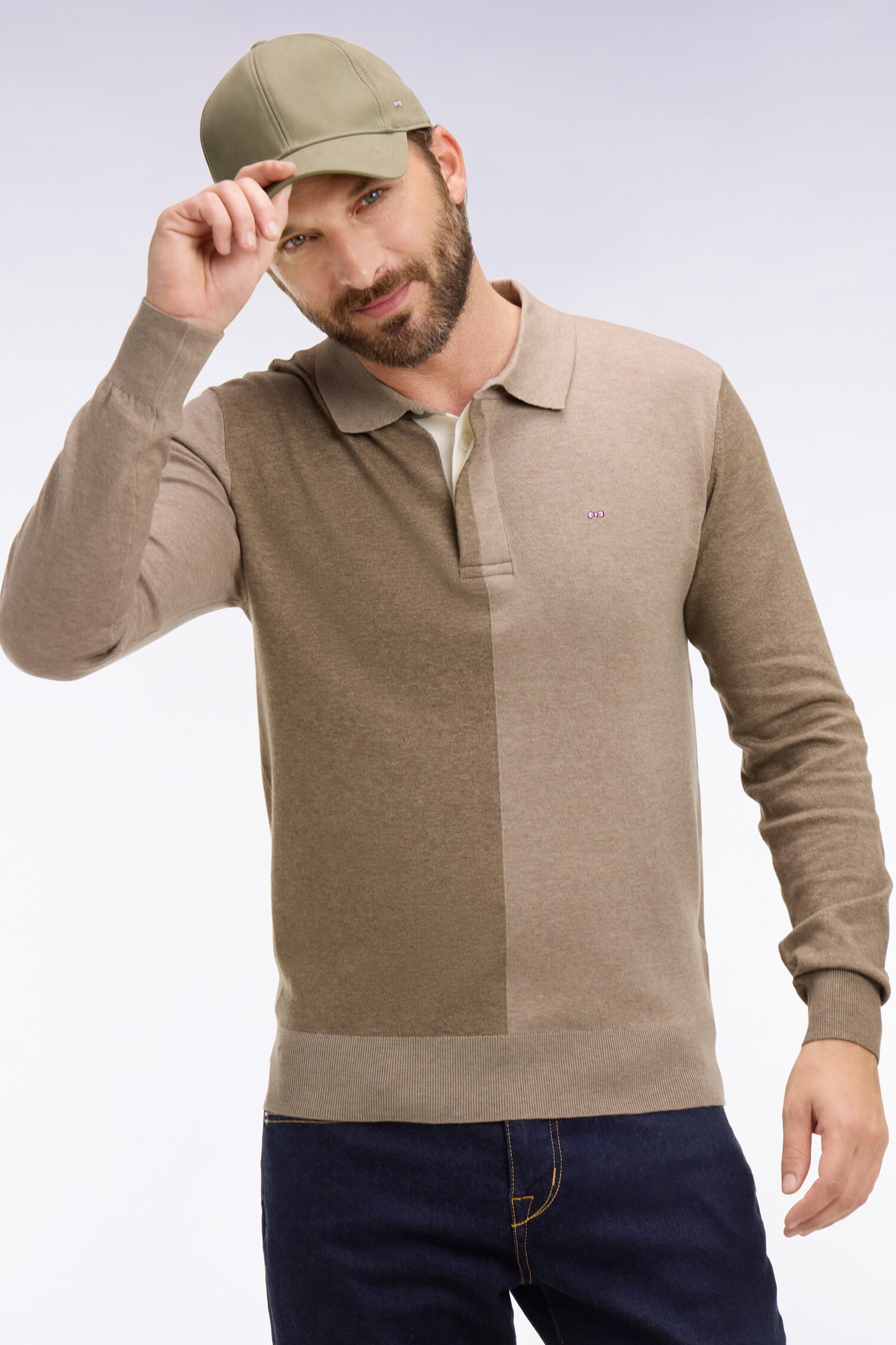 Pull col maillot en coton et lyocell mélangés beige