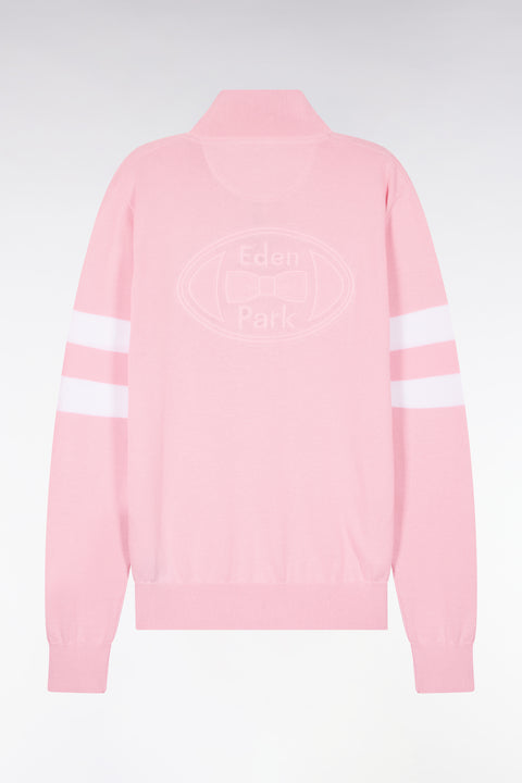 Pull col maillot en coton rose à double rayures manches - Image 2