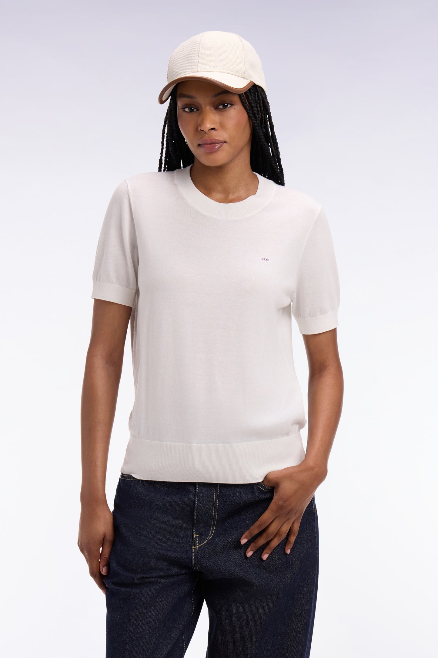 Pull à manches courtes blanc coupe regular