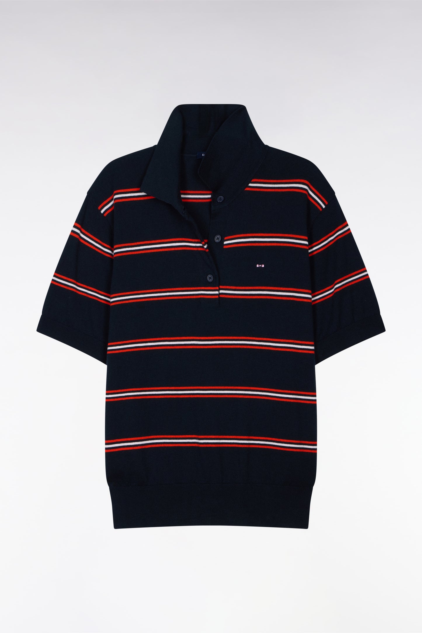 Pull à manches courtes rayé en coton et soie mélangés marine coupe regular