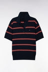 Pull à manches courtes rayé en coton et soie mélangés marine coupe regular