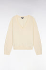 Pull-over à col V en coton écru coupe oversized