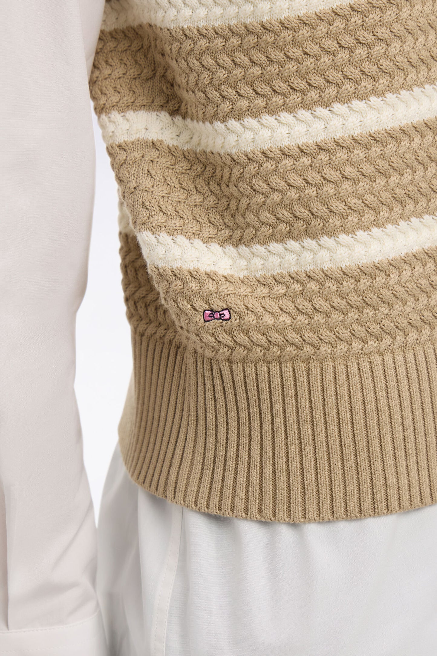 Pull marinière sans manche en coton tressé beige