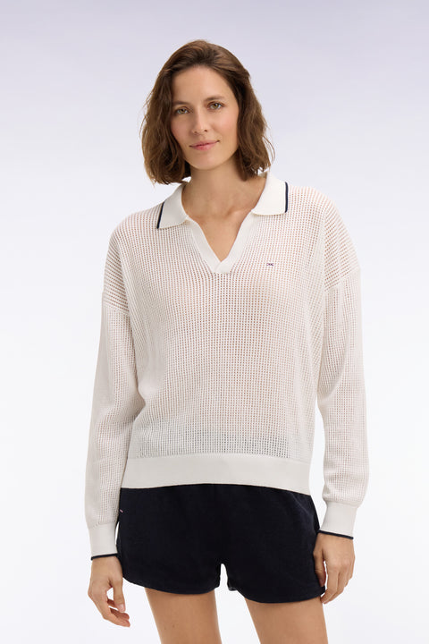 Pull col polo en coton blanc - Image 3