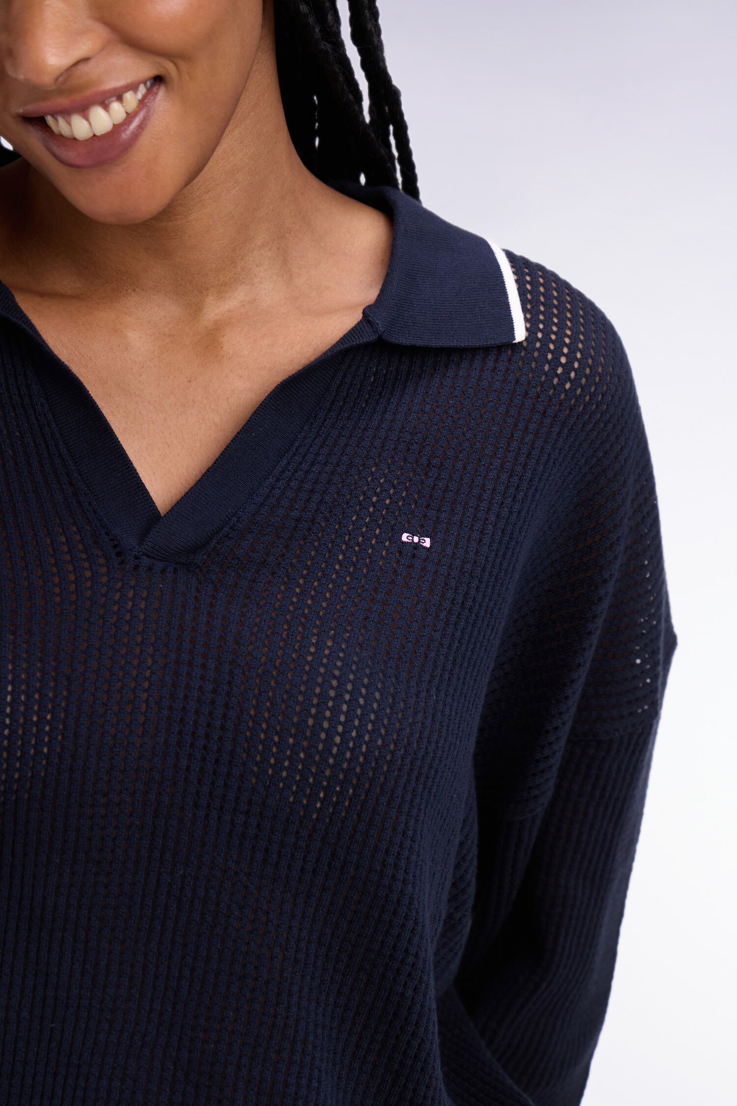 Pull col polo en coton marine