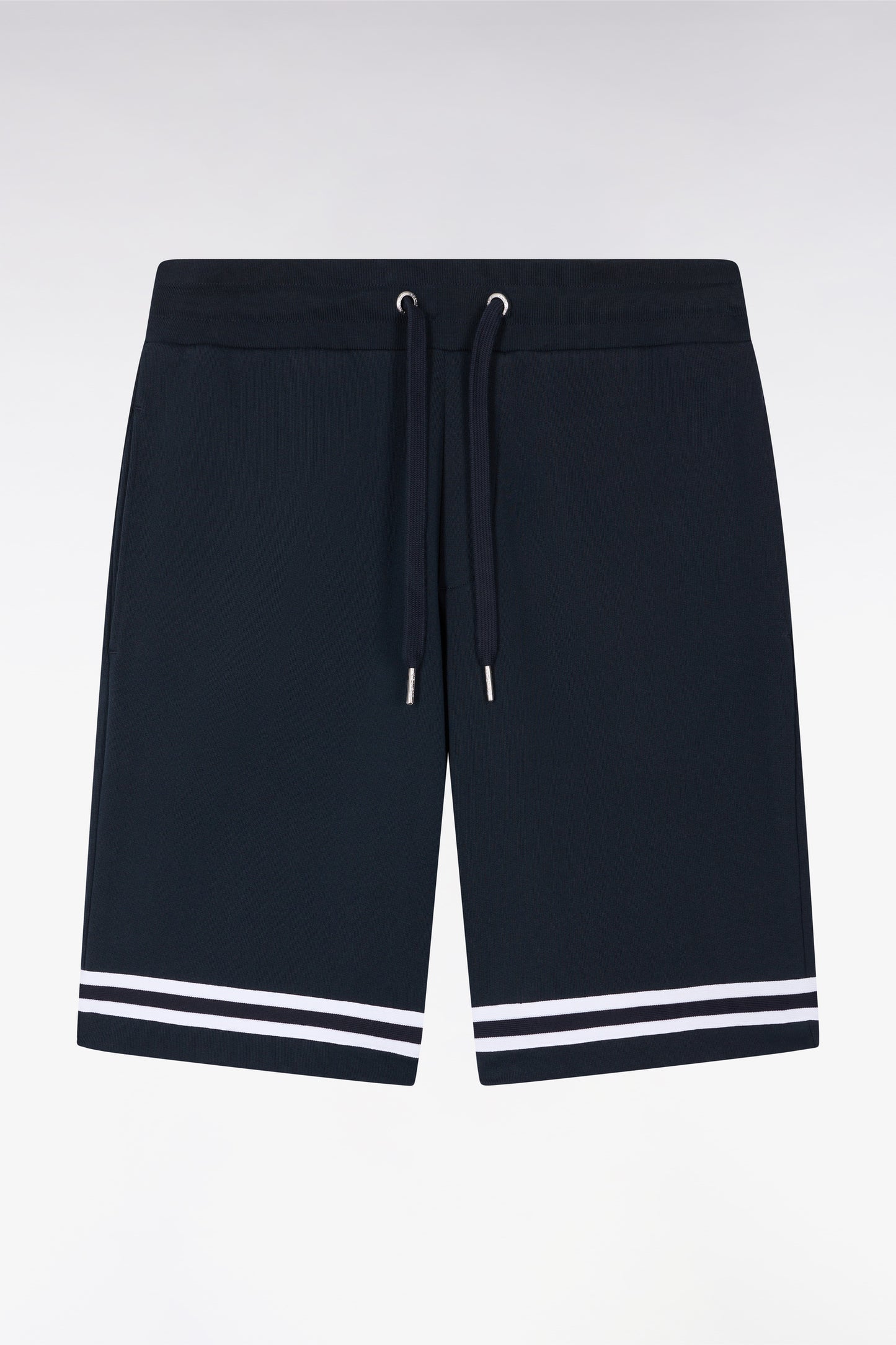 Short en molleton marine à bordures de jambe rayées