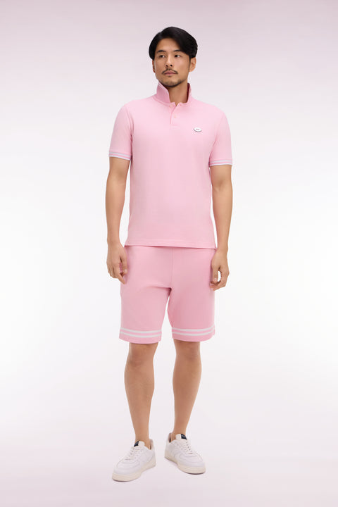 Short en molleton rose à bordures de jambe rayées - Image 3