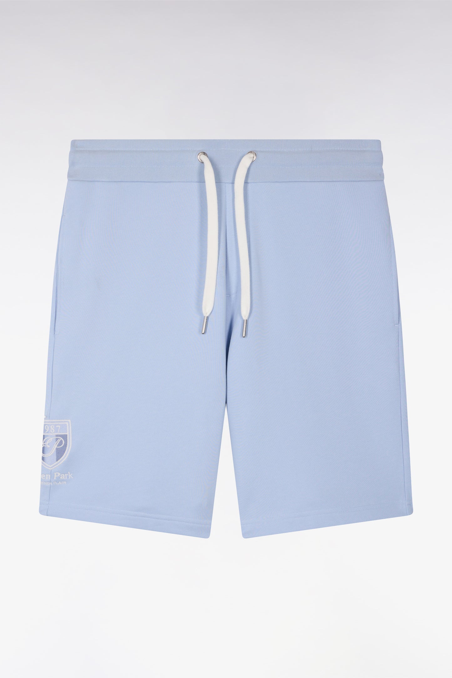 Sky cotton fleece shorts with coat of arms embroidery