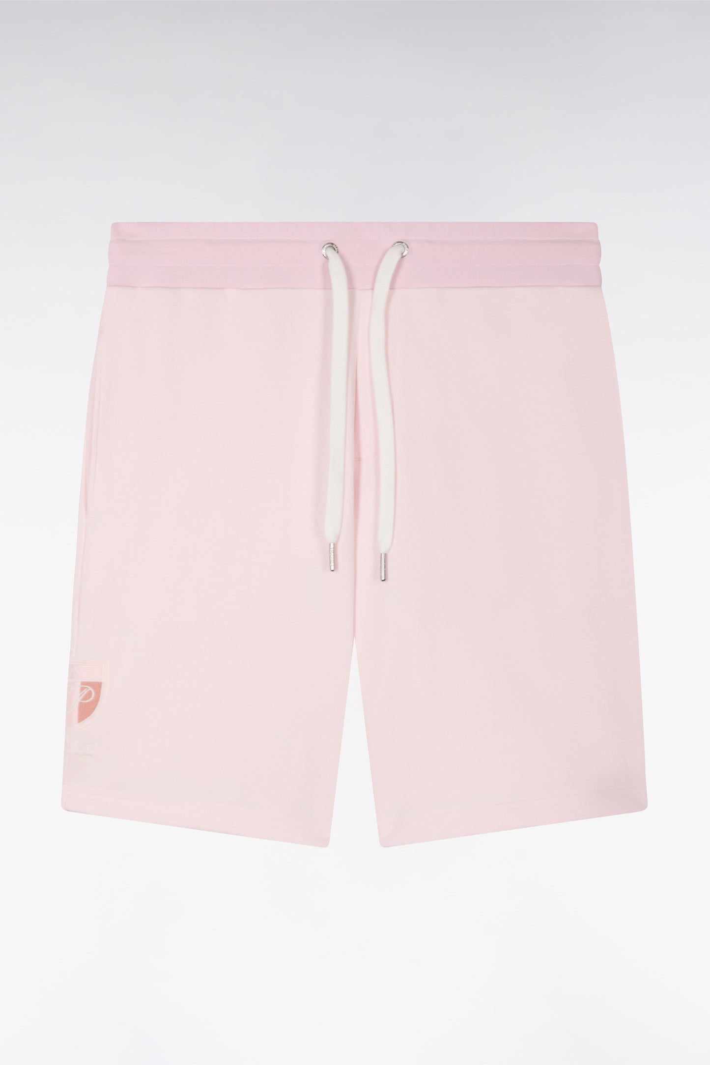 Short en molleton coton rose à broderie blason