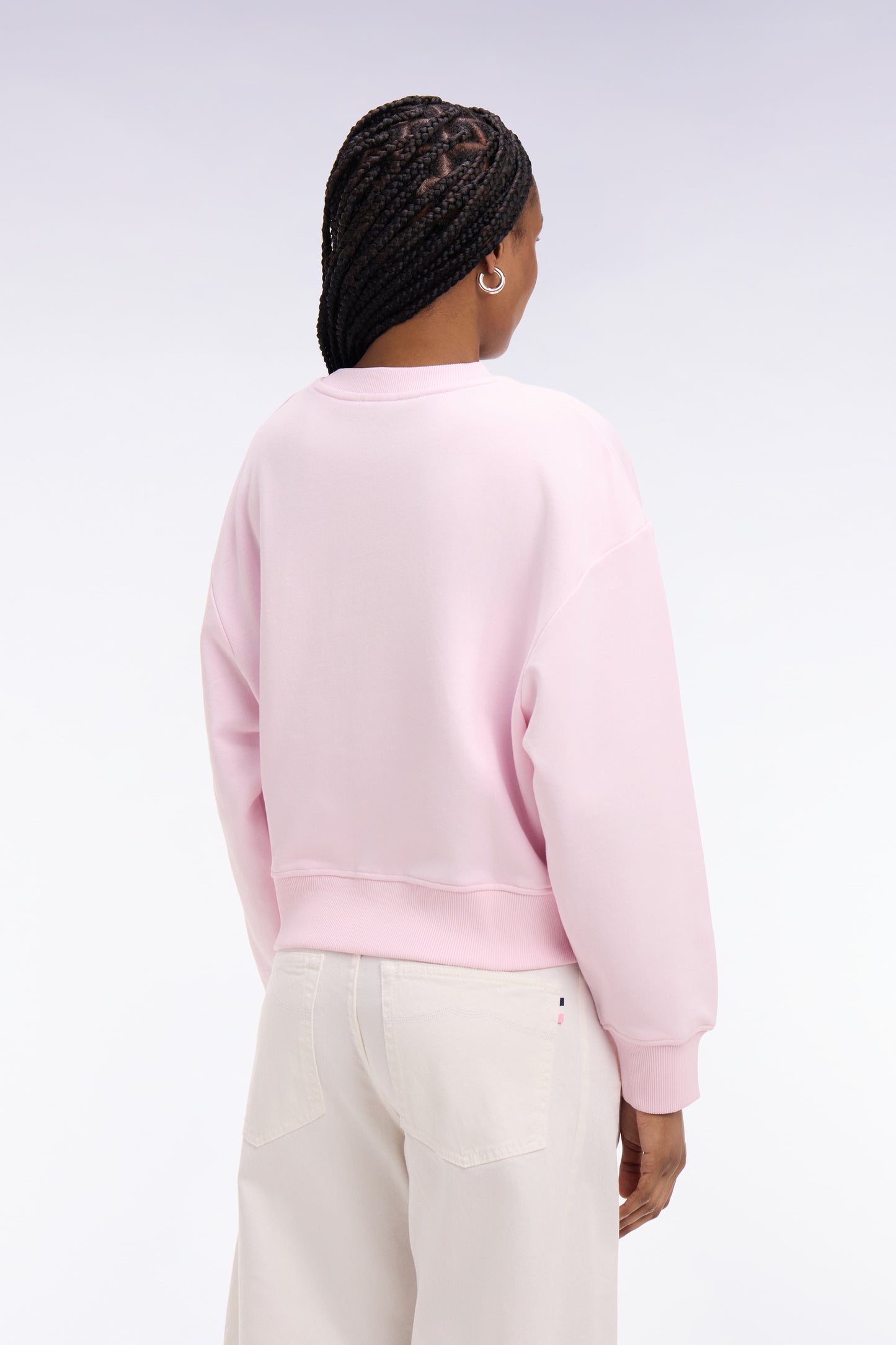 Sweatshirt en coton rose brodé coupe relaxed
