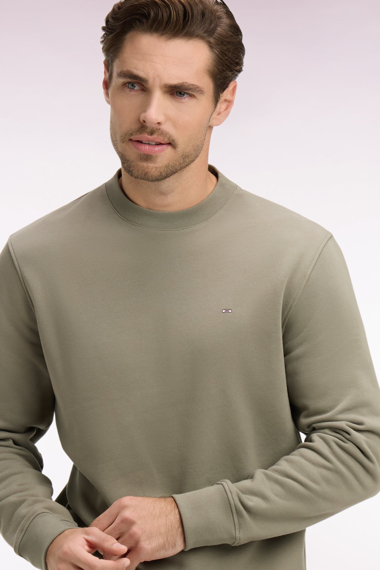 Plain khaki cotton fleece sweatshirt
