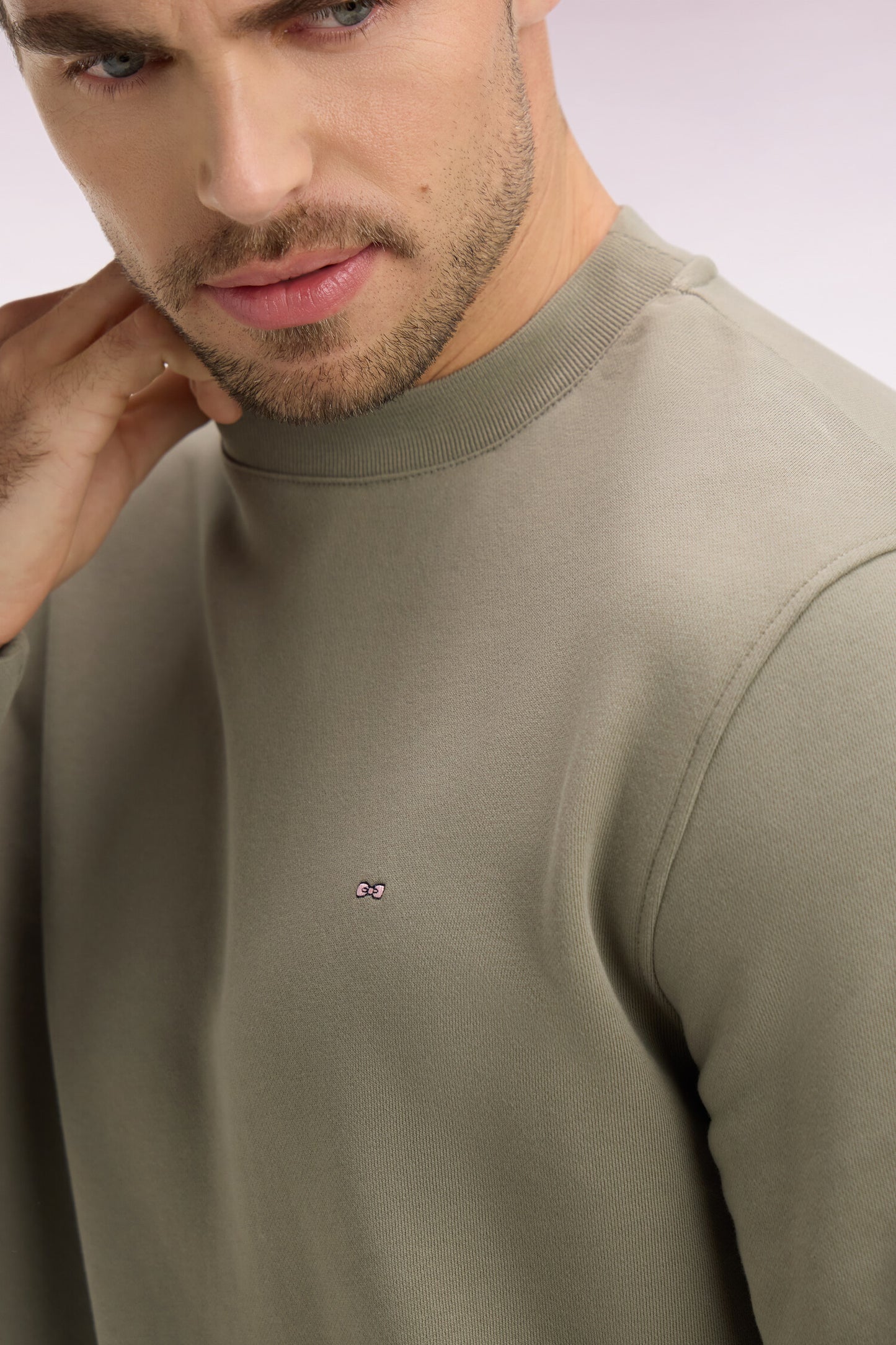 Plain khaki cotton fleece sweatshirt