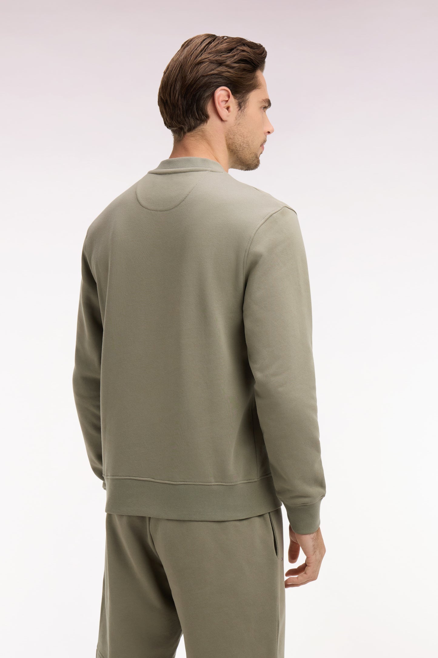 Plain khaki cotton fleece sweatshirt