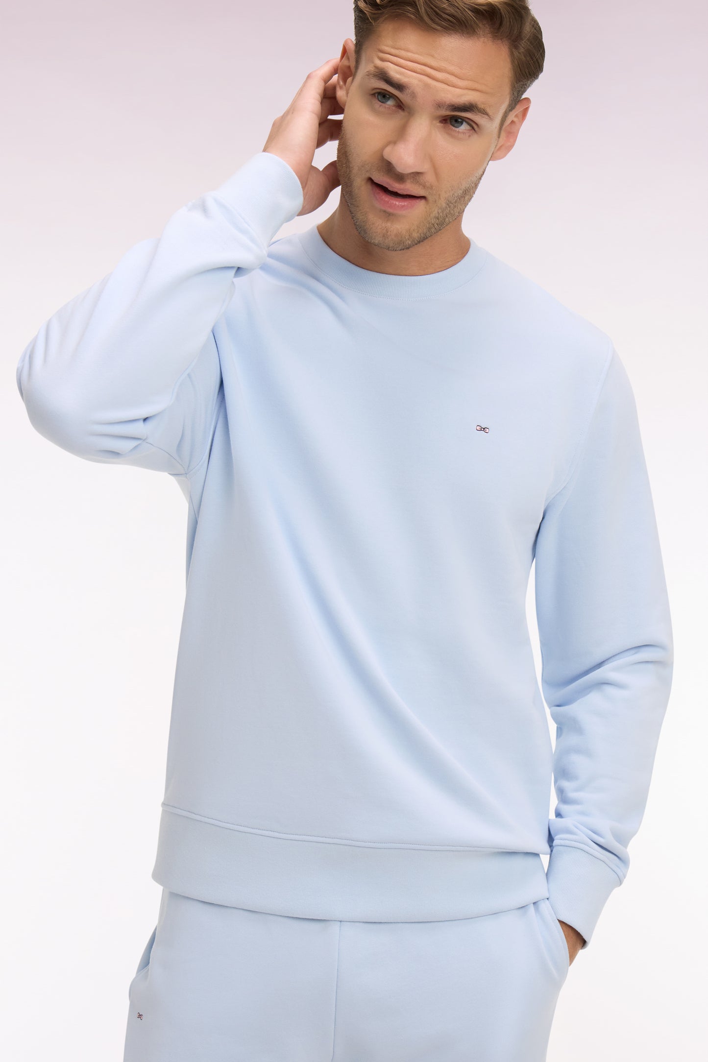 Sweatshirt uni en molleton coton bleu ciel