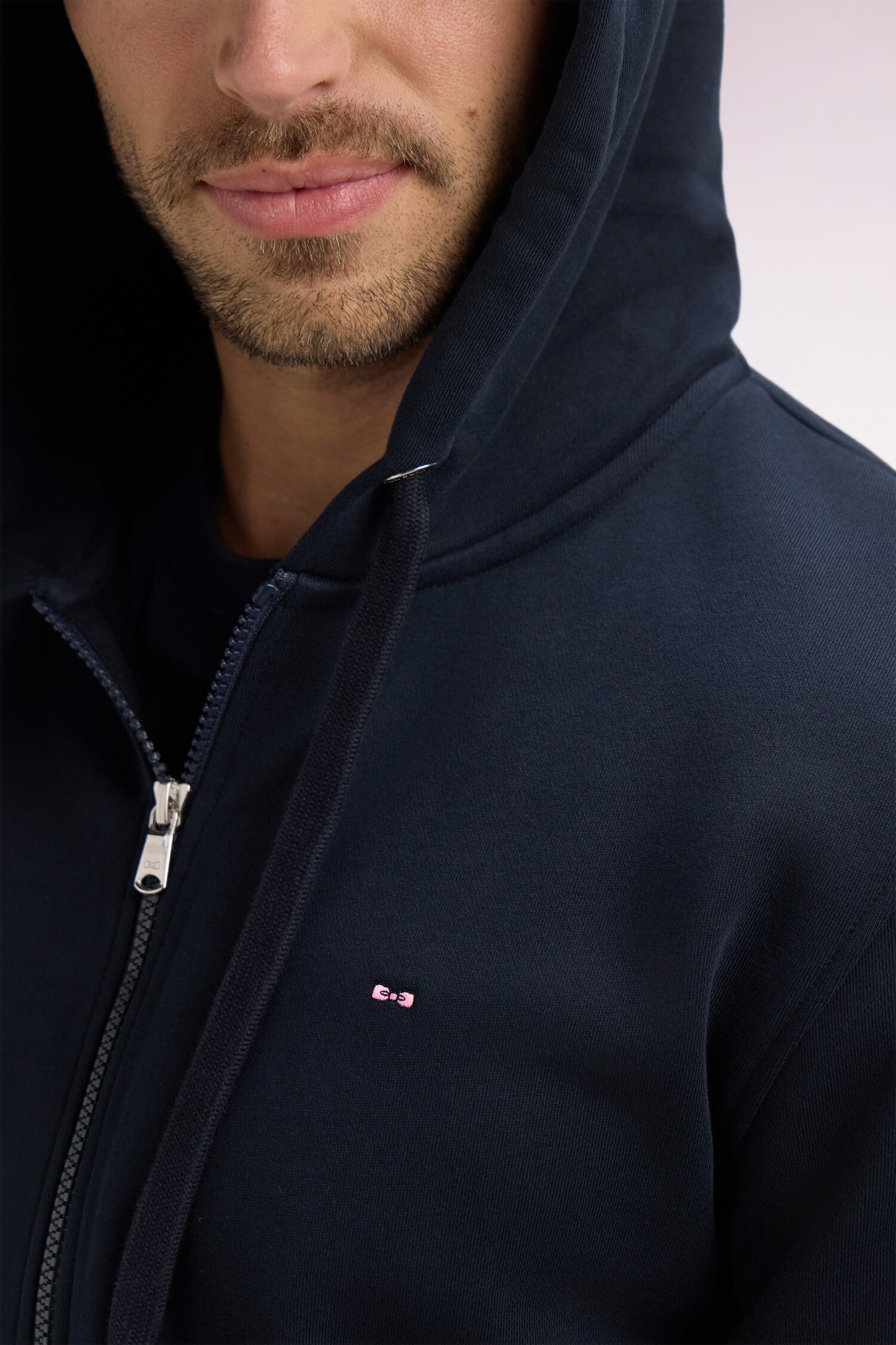 Sweatshirt zippé à capuche en molleton coton marine