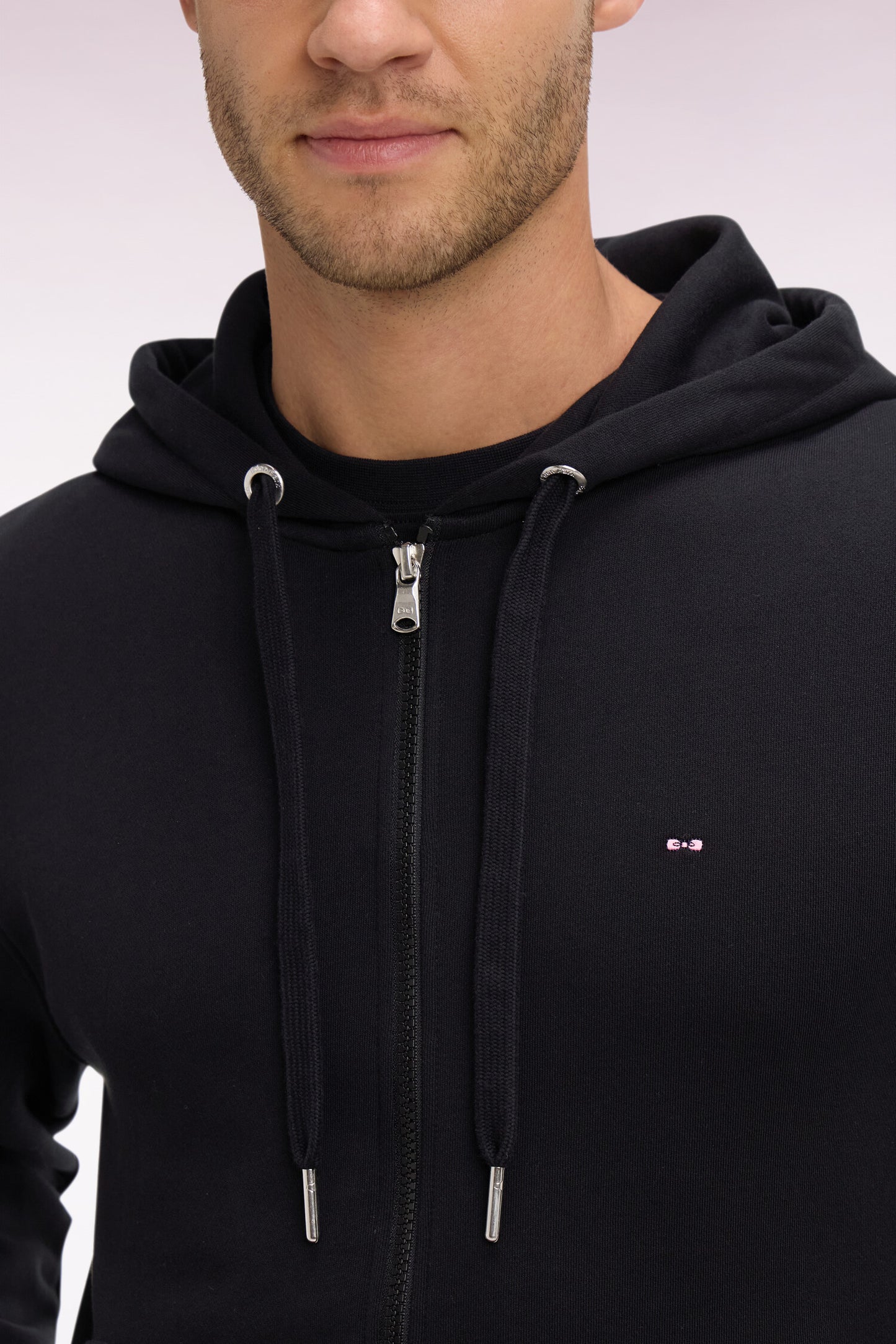 Sweatshirt zippé à capuche en molleton coton noir