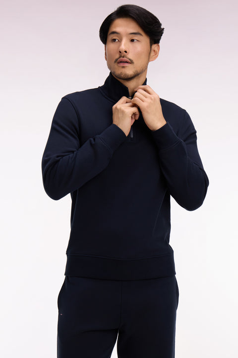 Sweatshirt col camionneur en molleton coton marine - Image 1