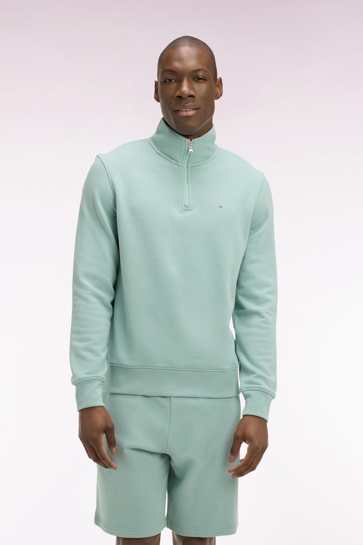 Sweatshirt col camionneur en molleton coton vert d'eau