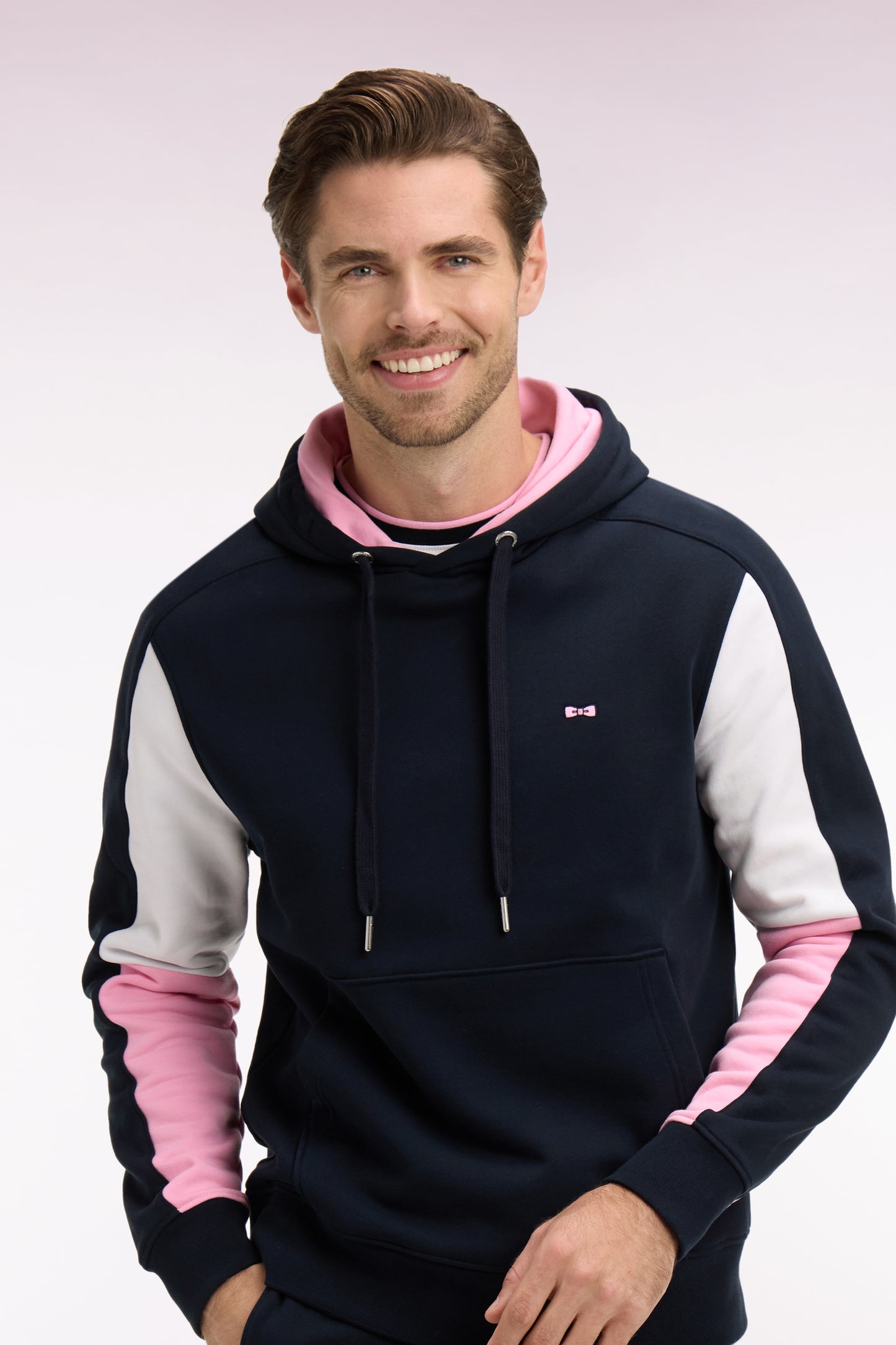 Navy cotton hooded sweatshirt with back embroidery