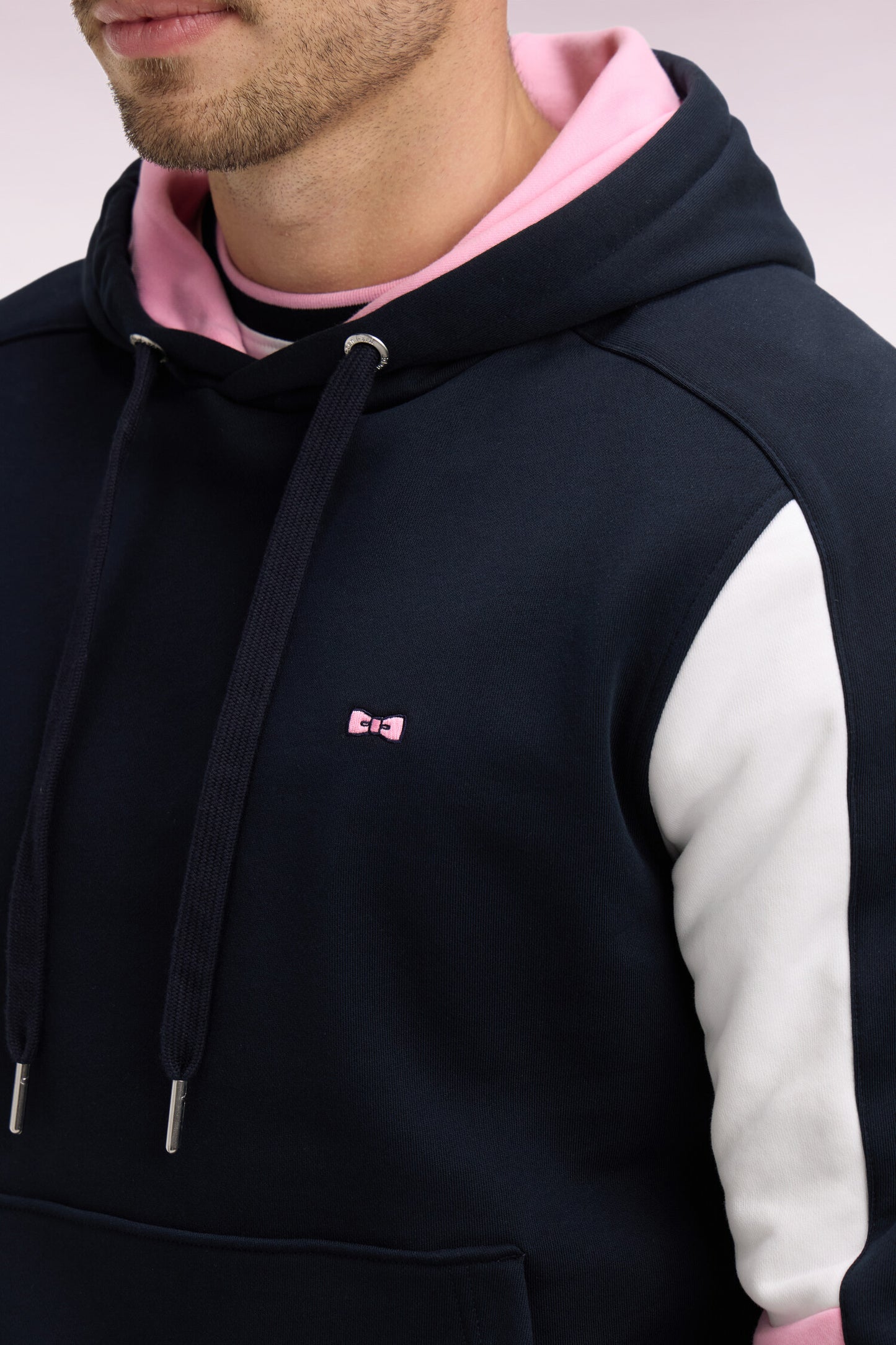 Navy cotton hooded sweatshirt with back embroidery