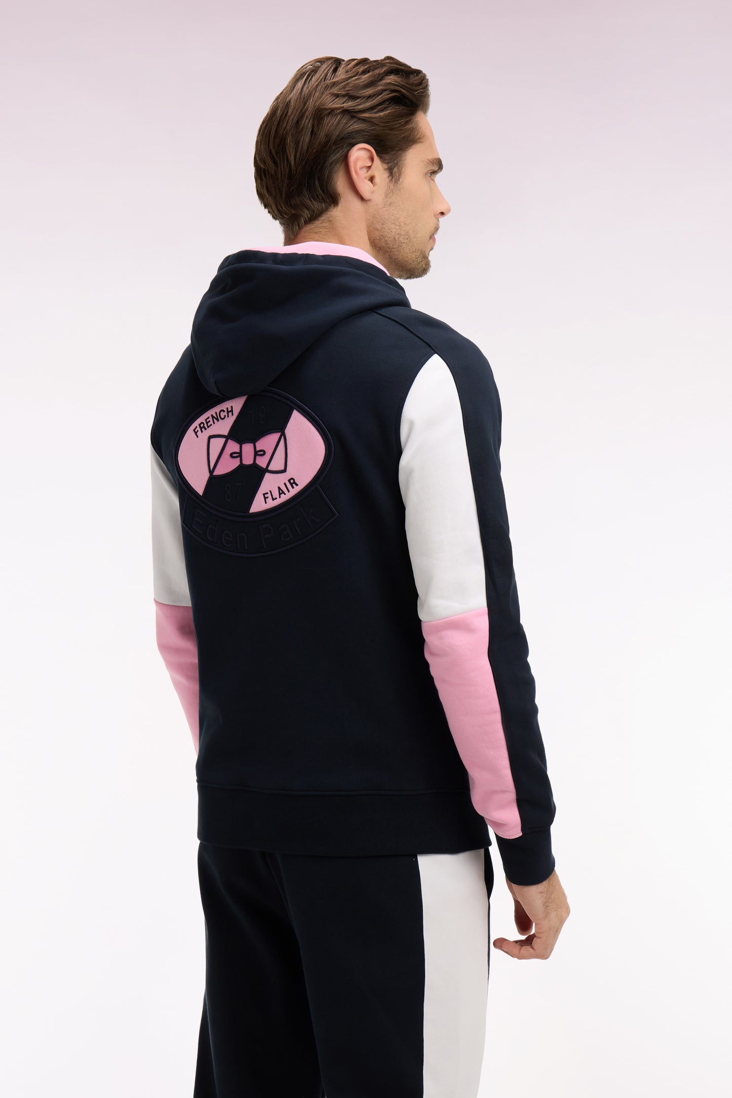 Navy cotton hooded sweatshirt with back embroidery
