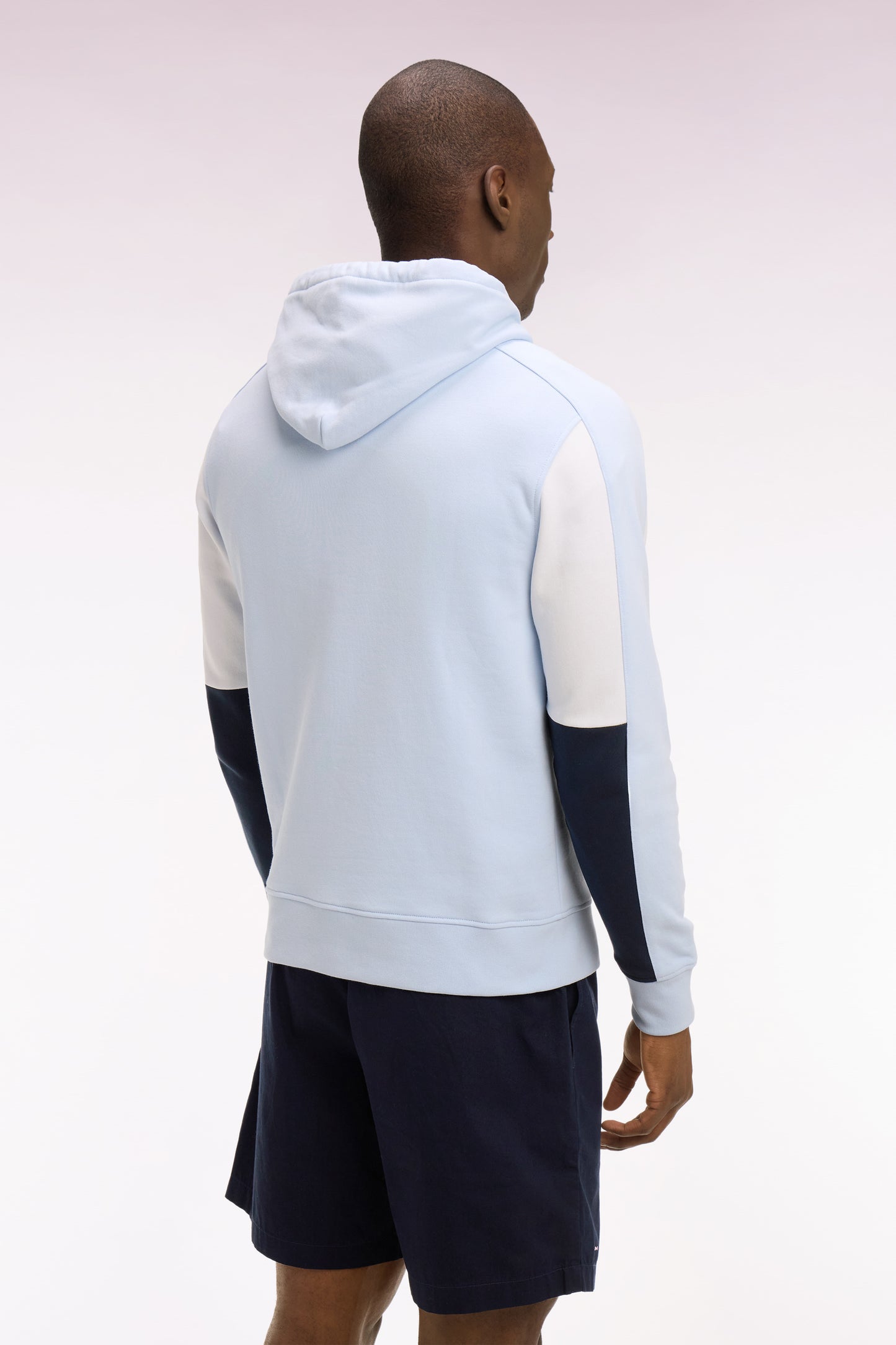 Embroidered sky blue cotton fleece hooded sweatshirt
